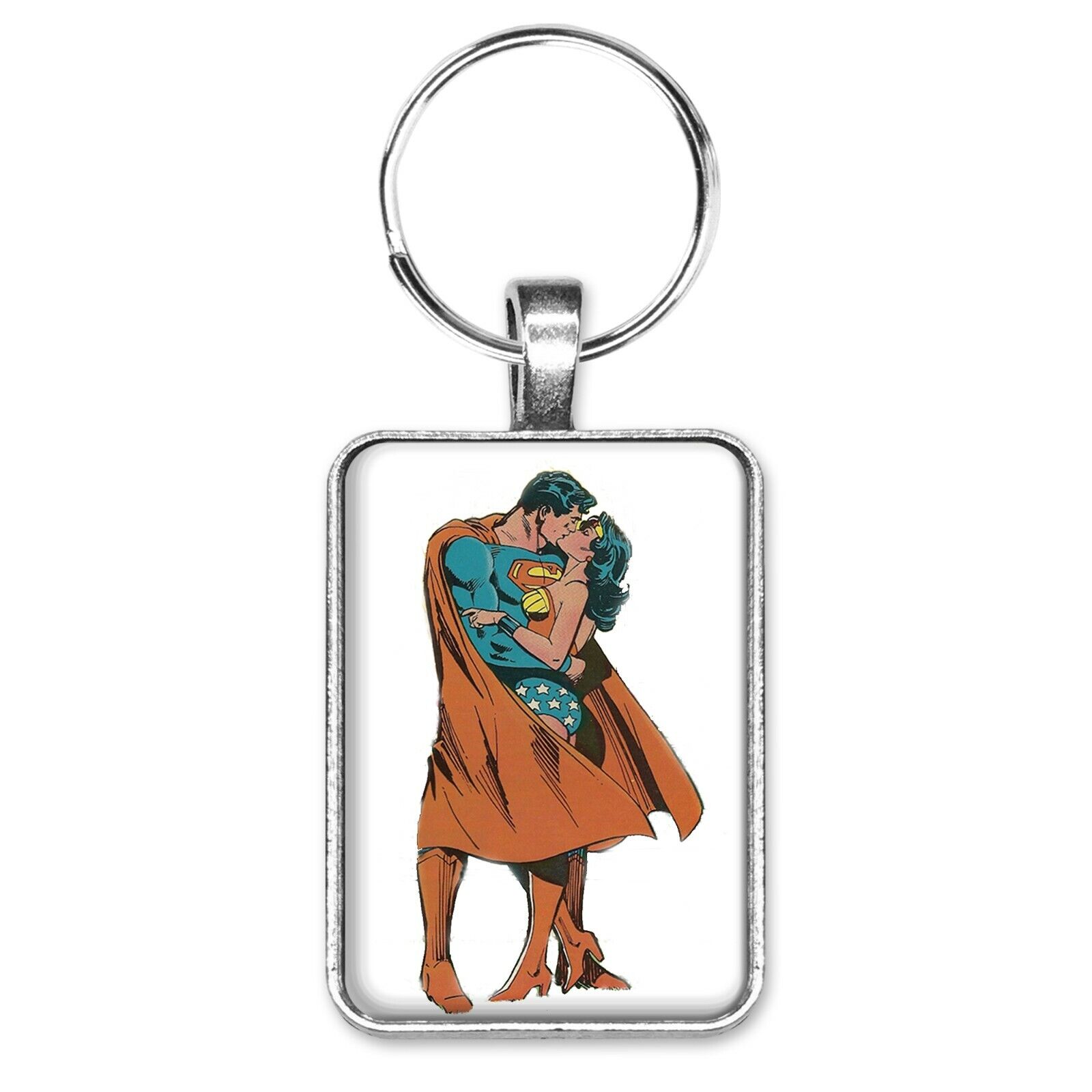 Superman Embraces Wonder Woman Key Ring or Necklace Superheroes Kissing Jewelry