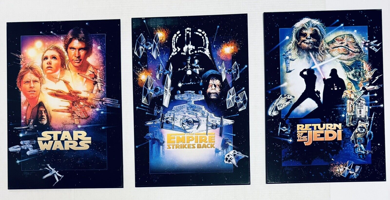 Star Wars Original Trilogy Wall Art Print On Wood - Set Of 3 - 19”h x 13”w