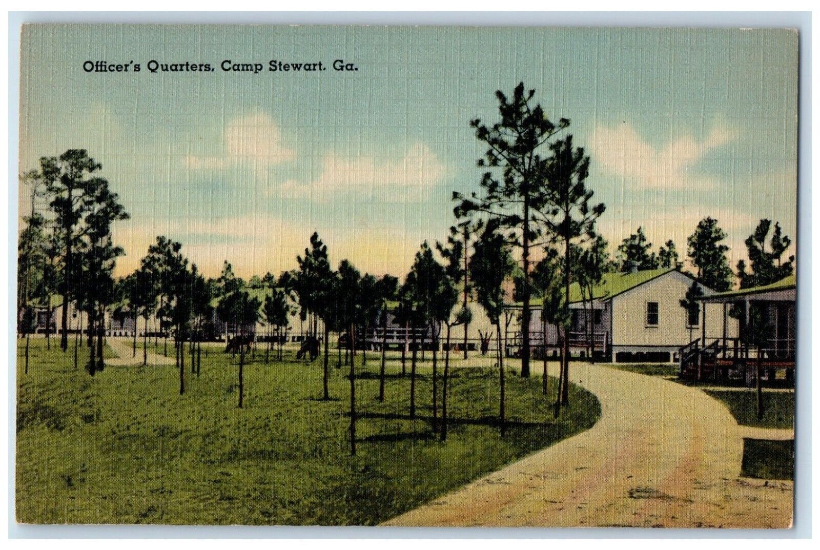 c1930\'s Officer\'s Quarters Camp Stewart Georgia GA, Dirt Road Vintage Postcard