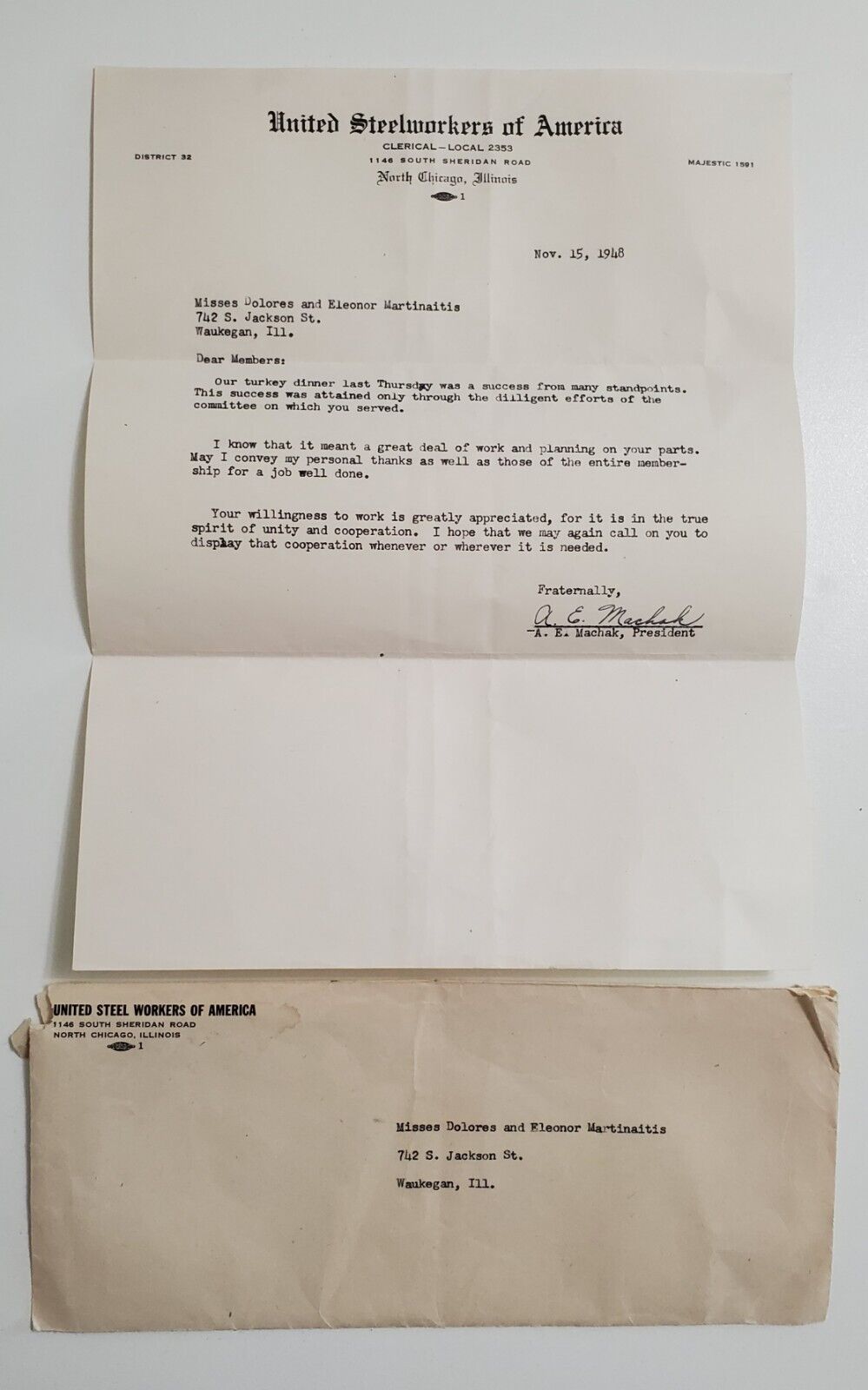 1948 United Steelworkers of America Typewritten Letter Signed Paper Ephemera