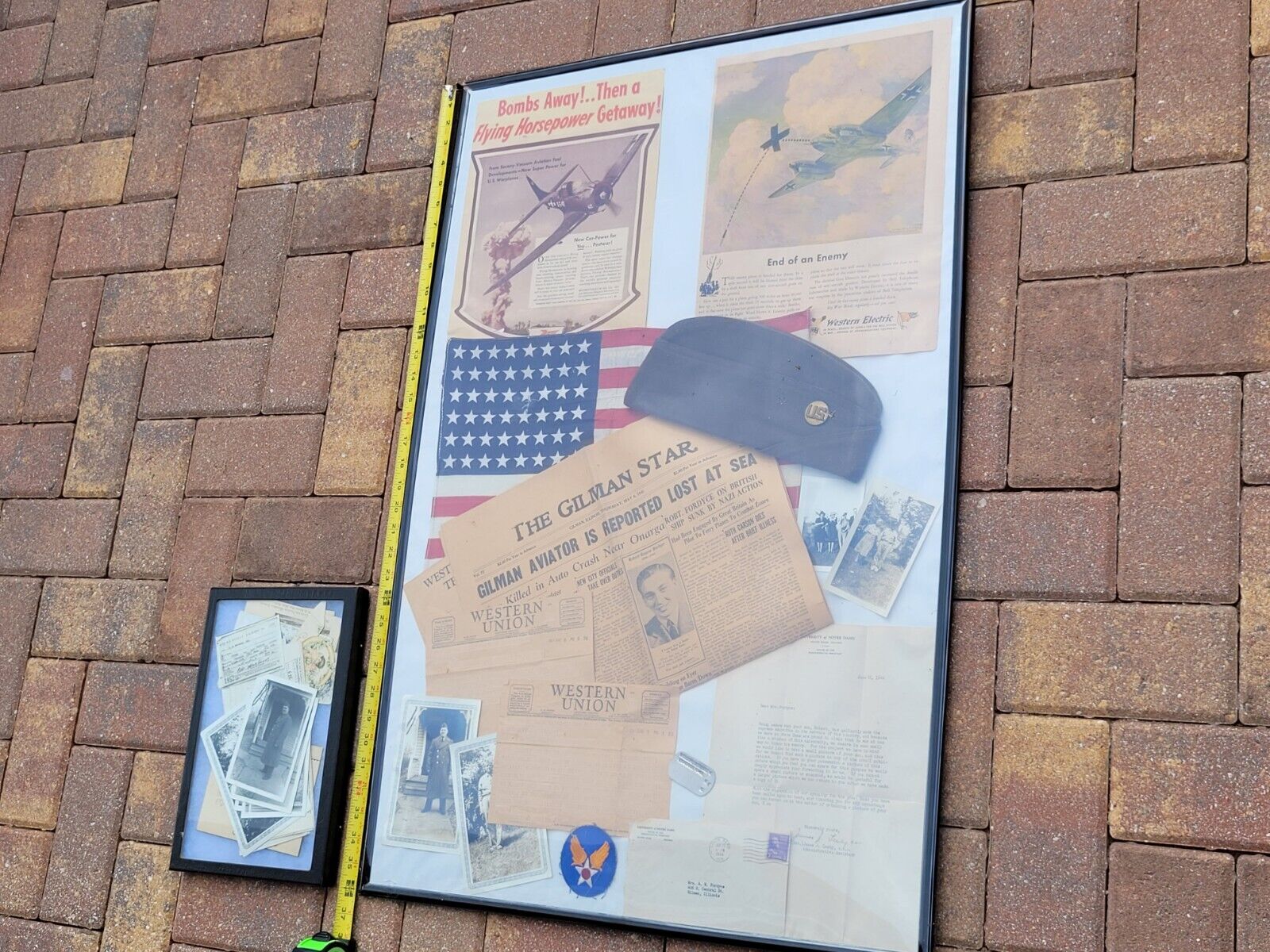 WWII Collage Memorial Tribute Gilman Illinois Aviator US Pilot Lost Over Seas