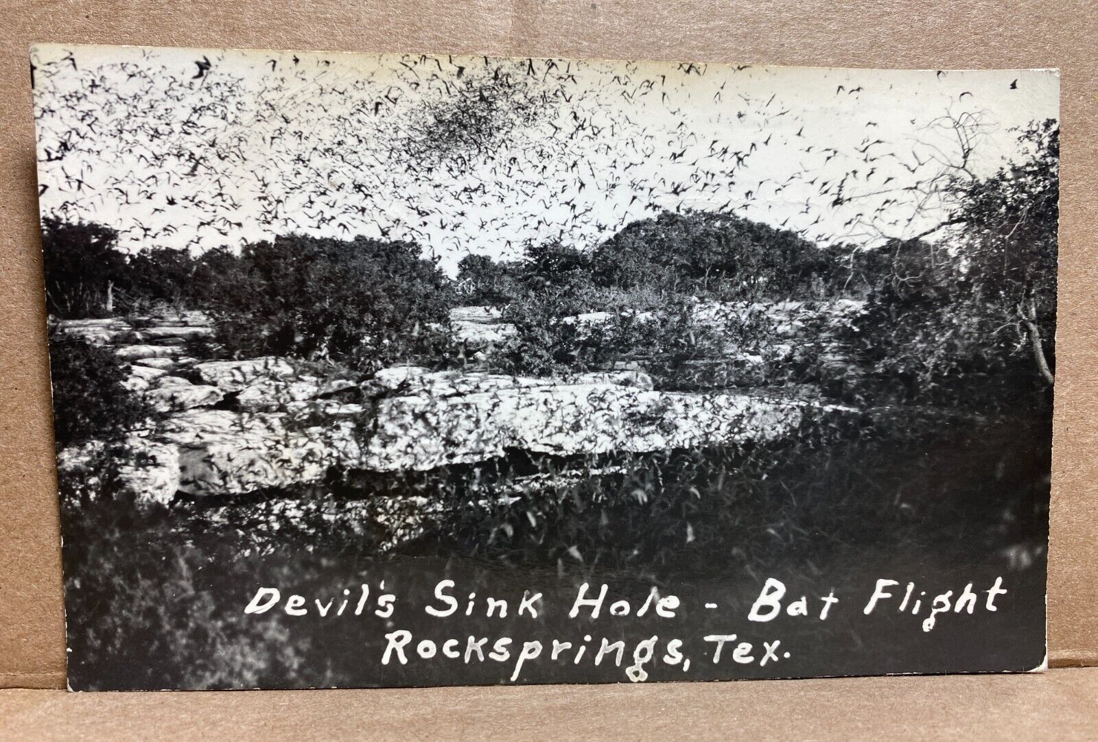 Devil\'s Sinkhole Rocksprings Texas Bat Flight 1949 RPPC Real Photo Postcard 161