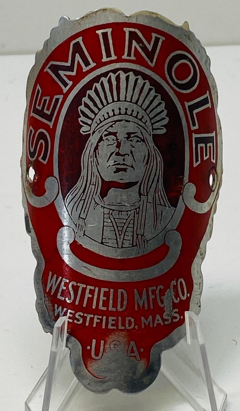 antique Westfield SEMINOLE Indian bicycle Head Badge tag emblem silver