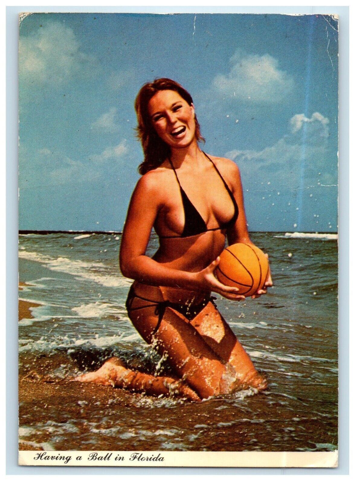 c1930's Having Ball In Florida FL, Beach Sexy Girl Swimsuit Vintage Postcard