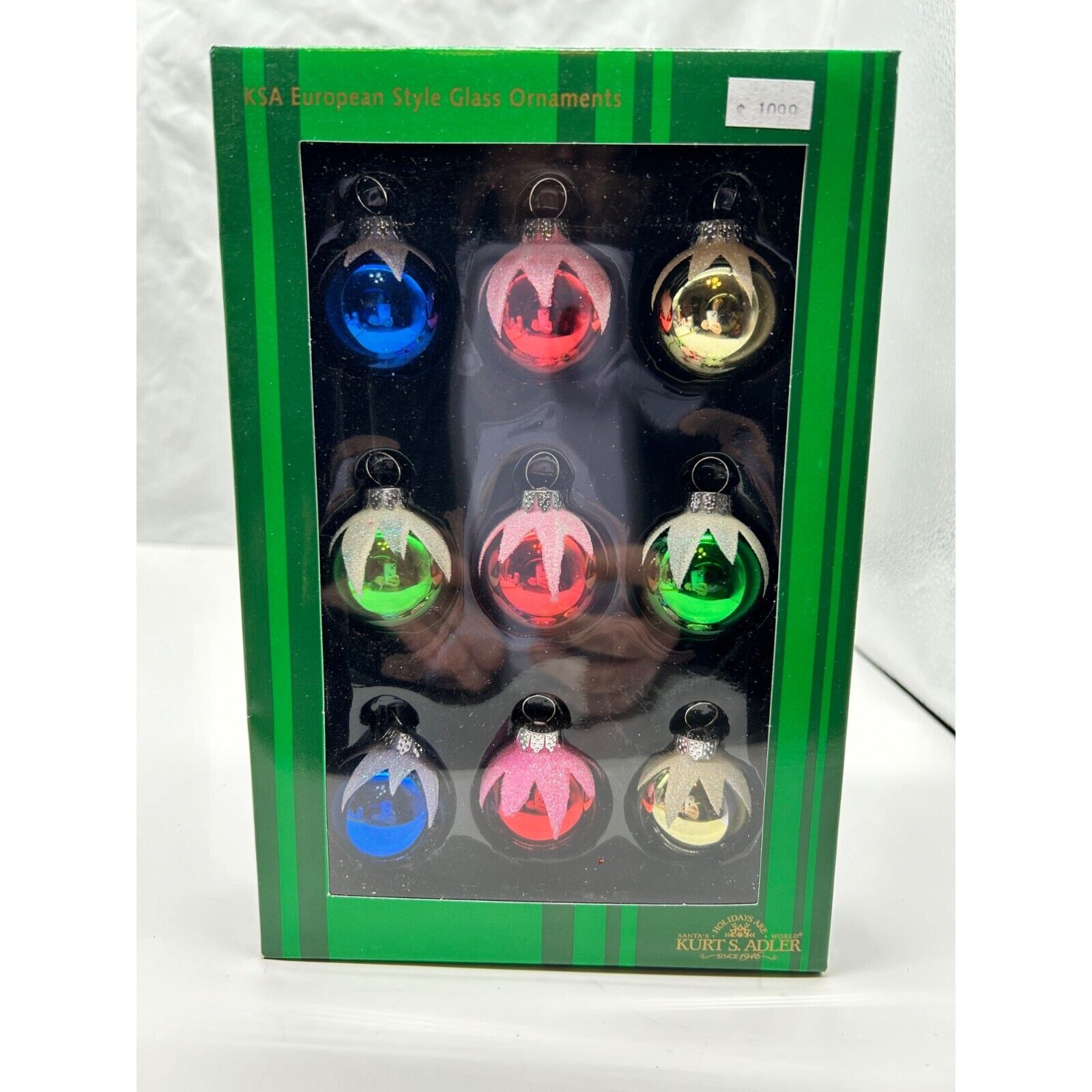 Kurt Adler Glass Miniature Multi-Colored Decorated Ball Ornaments Set of 9 (1)