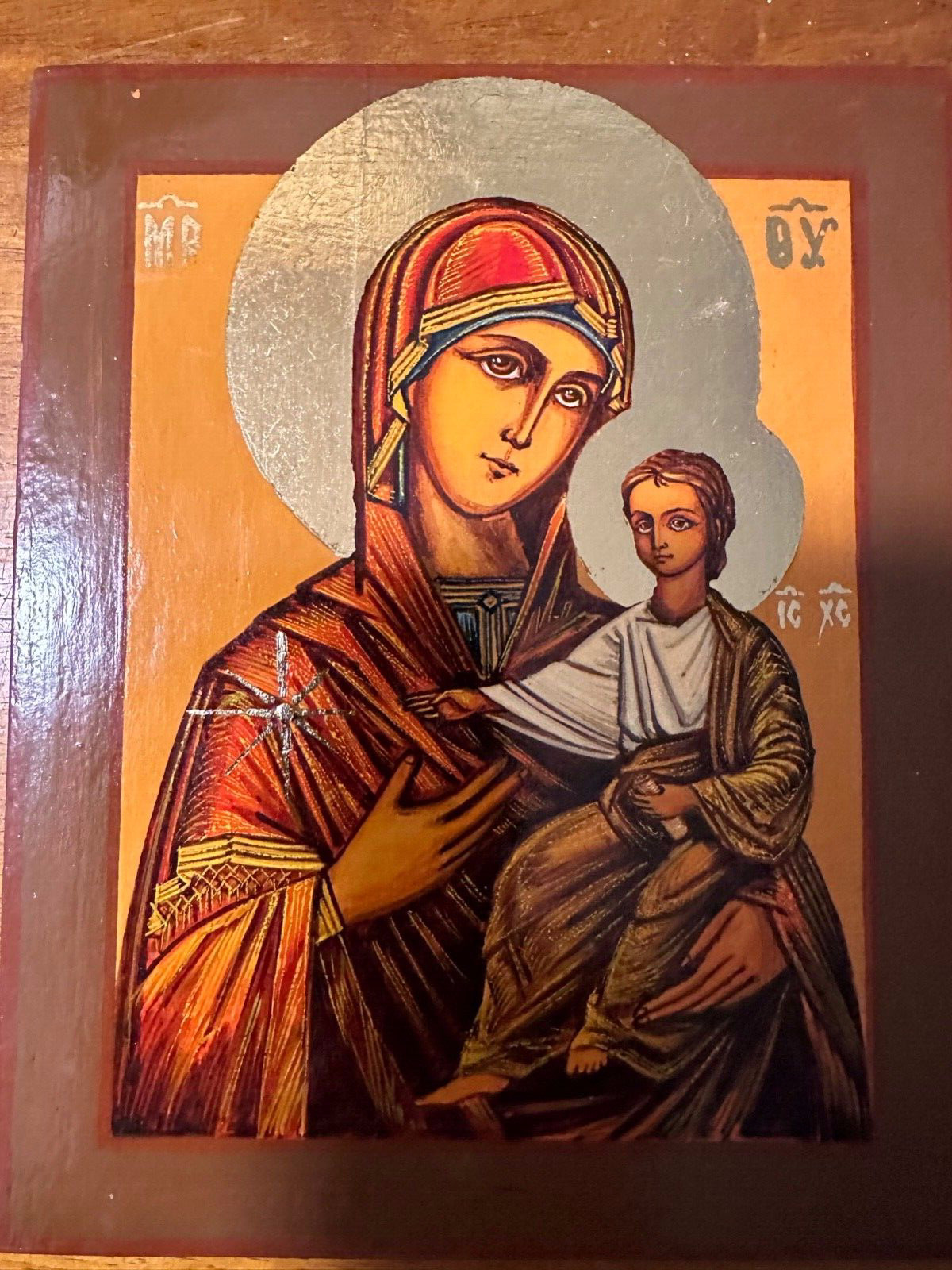 Russian Imperial Antique Icon Maria and Jesus - Oil on Wood Original