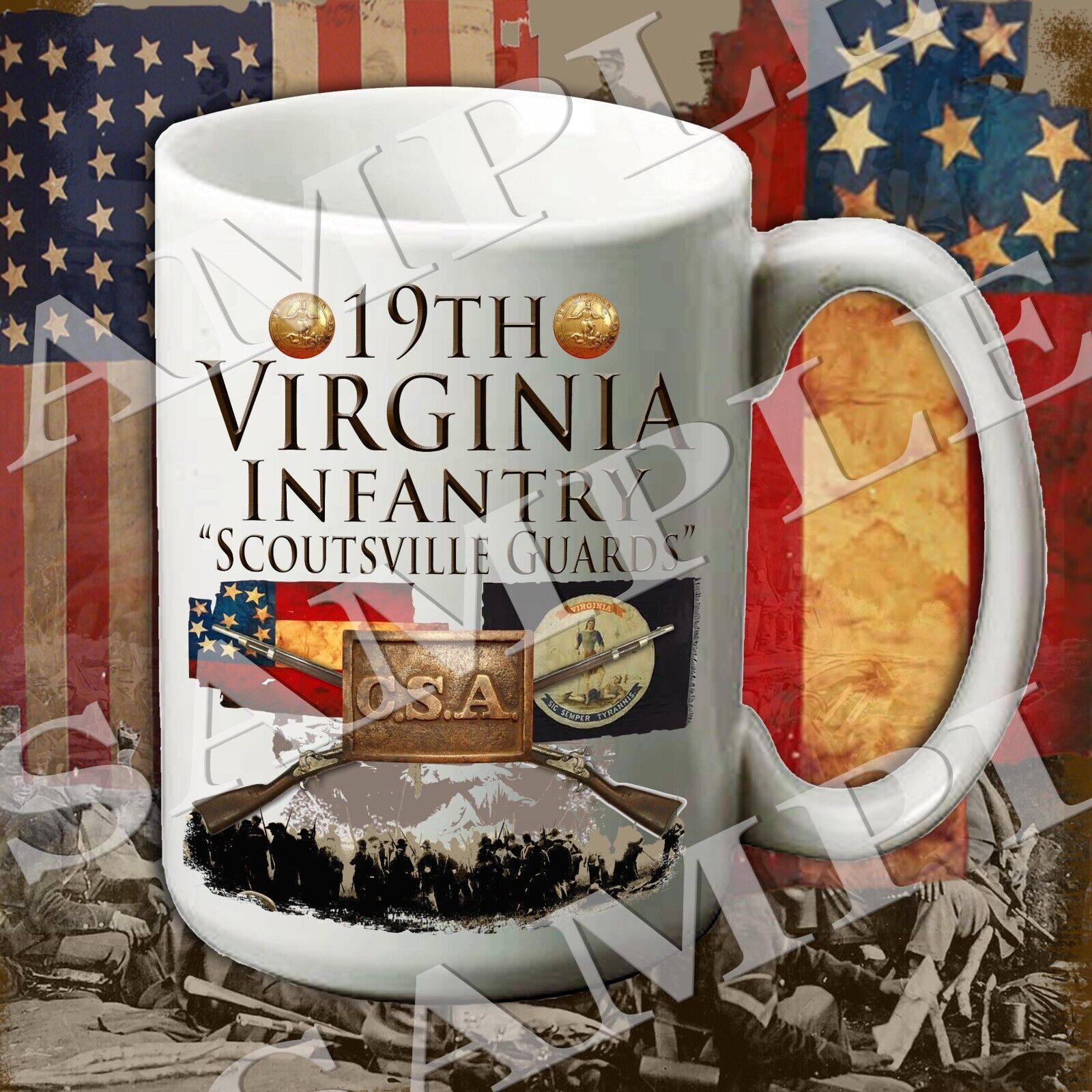 19th Virginia Infantry 15-ounce American Civil War themed coffee mug/cup