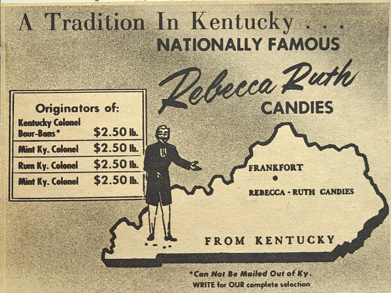 Rebecca-Ruth Candies Frankfort KY Nationally Famous Vintage Print Ad 1960
