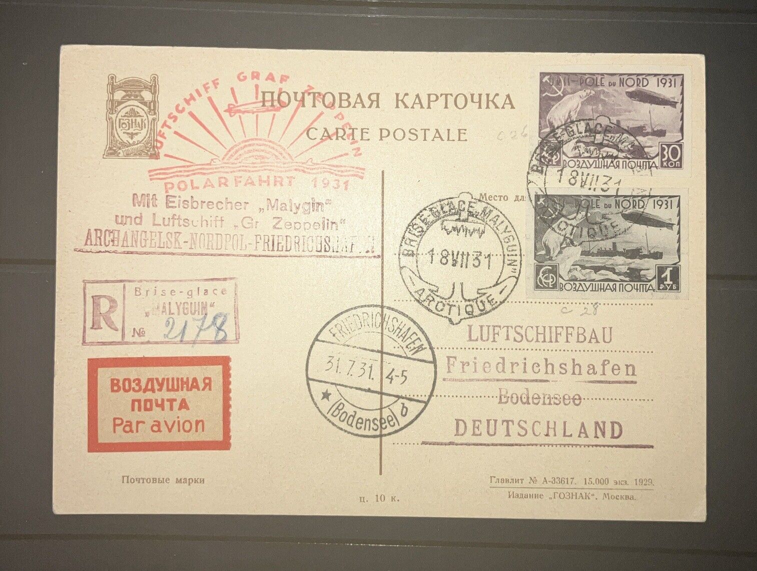 1931 Graf Zeppelin Arctic Flight Postcard - Rare Historic