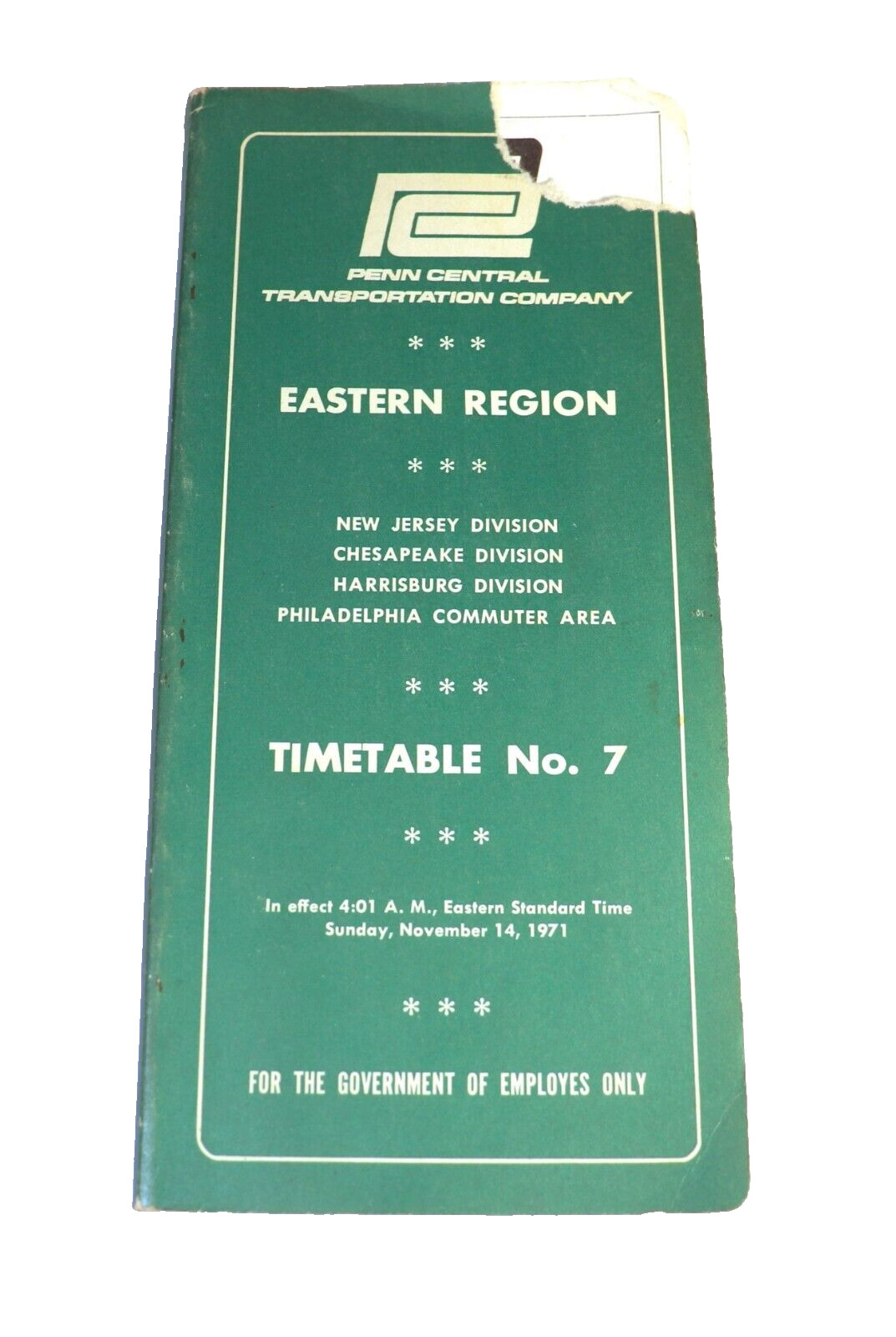 Vintage 1971 Penn Central Transportation Co Eastern Region Timetable # 7 Book