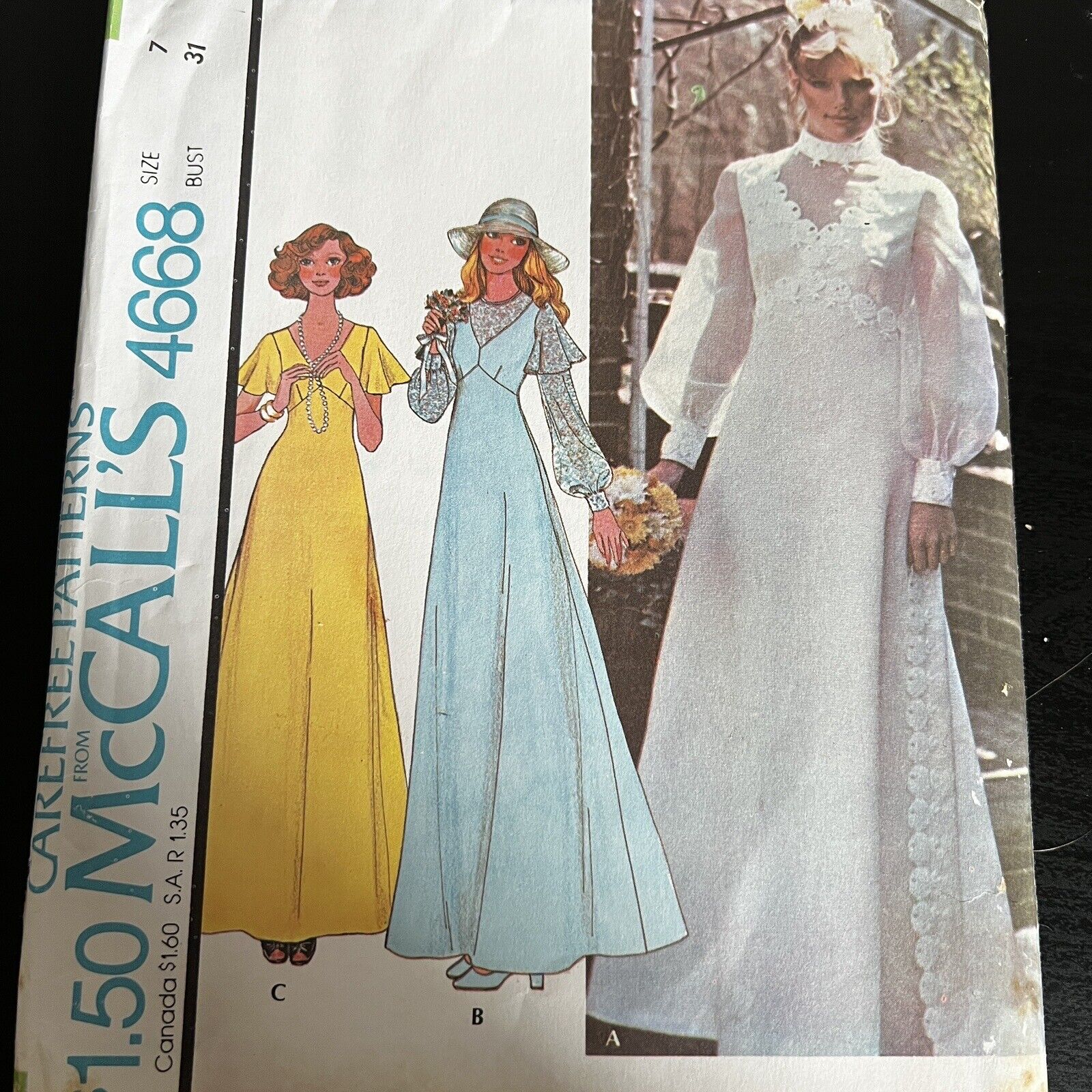 vintage 1970s McCalls 4668 Cottagecore Wedding Dress Gown Sewing Pattern 7 UNCUT