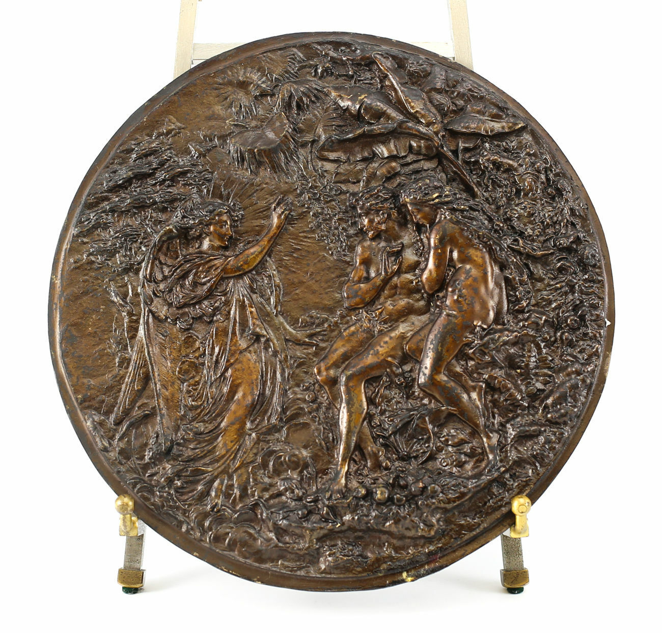 c.1900 Patinated Bronze Adam & Eve Wall Plaque; Bas Relief. Unmarked