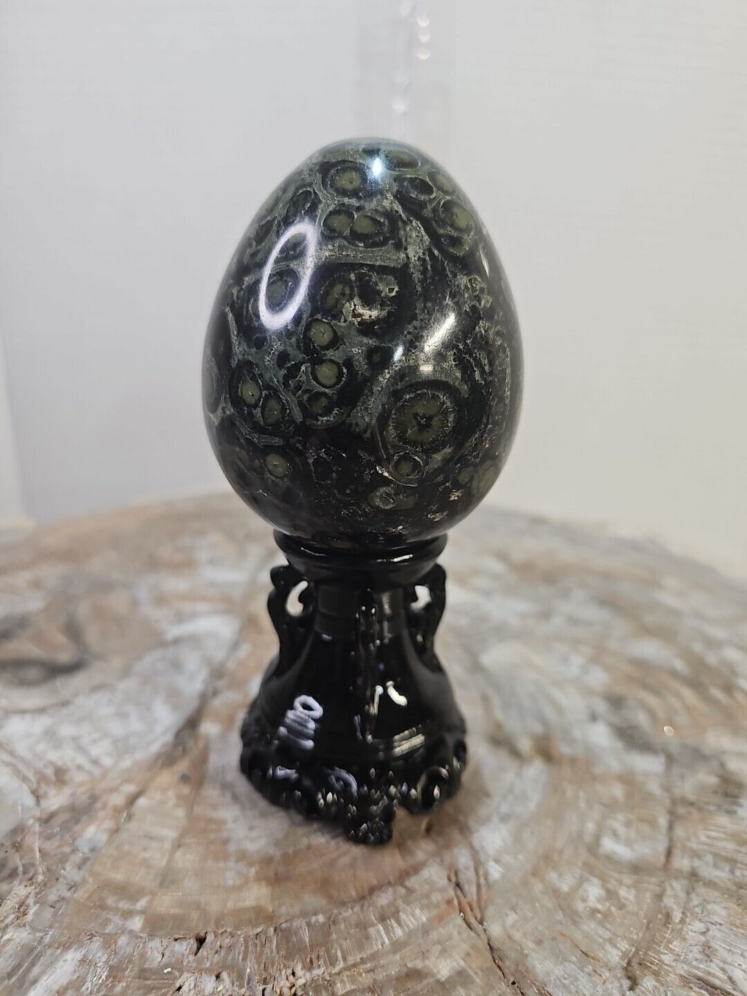 490G  Natural Peacock\'s eye Crystal Polishing Stone ball Healing+Stand
