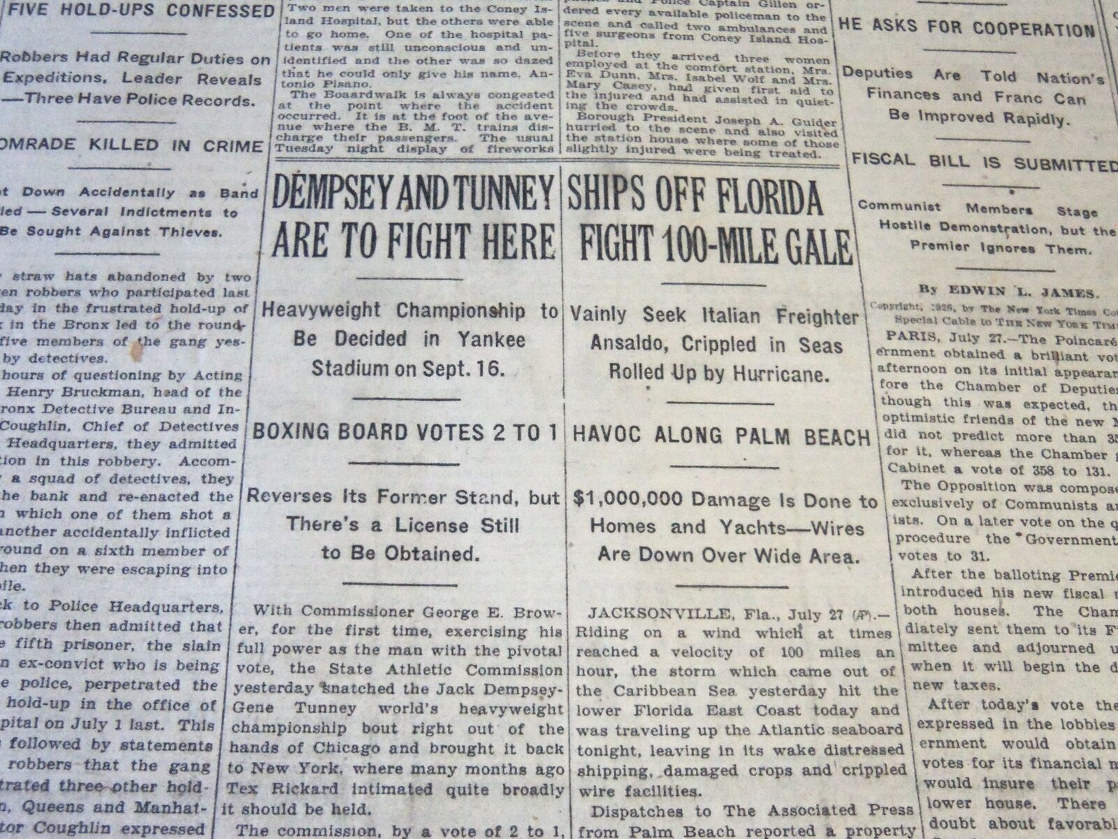 1926 JULY 28 NEW YORK TIMES - DEMPSEY & TUNNEY ARE TO FIGHT HERE - NT 6595