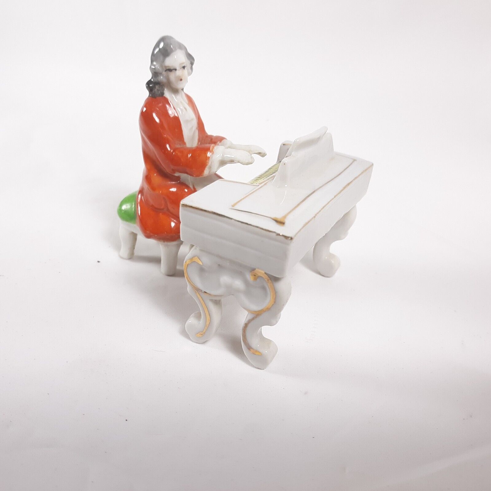 Miniature Small Man Playing Piano Vintage Figurine Japan Ceramic