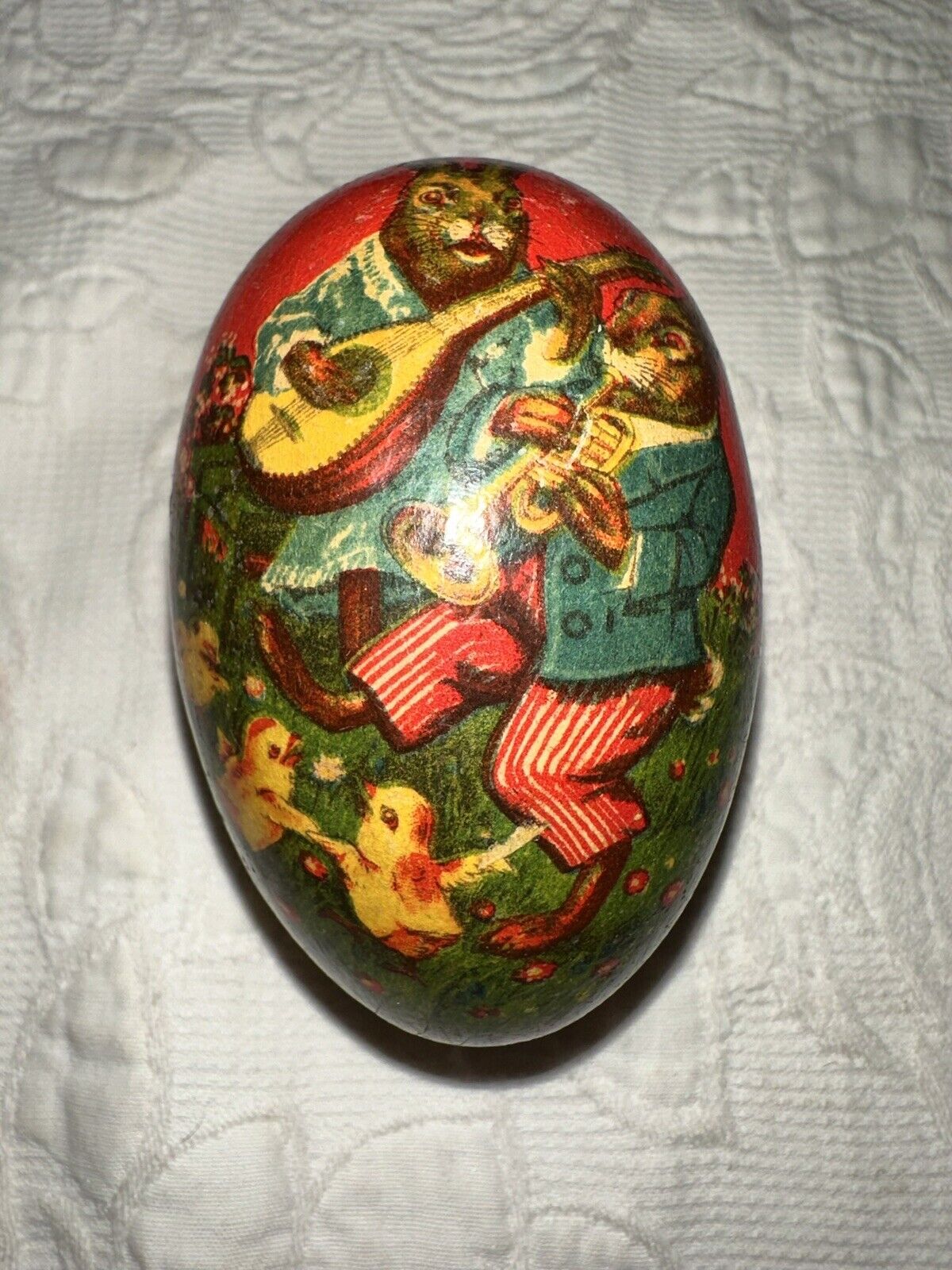 Antique German Paper Mache 3” Lithograph Easter Egg