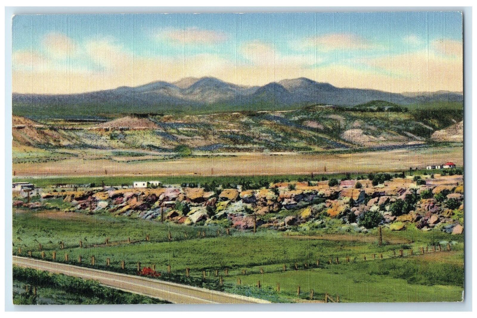 c1940's North Of Santa Fe Railway Mt. Taylor Grants New Mexico NM Trees Postcard