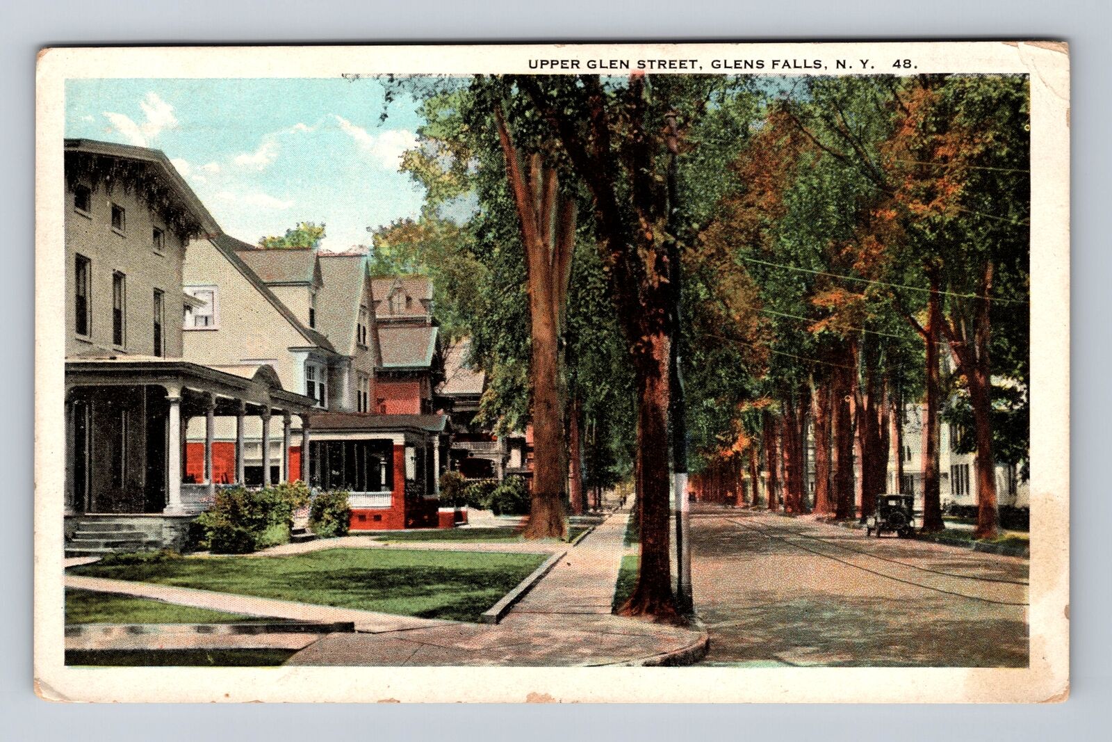 Glens Falls NY-New York, Residences On Upper Glen Street Vintage c1937 Postcard