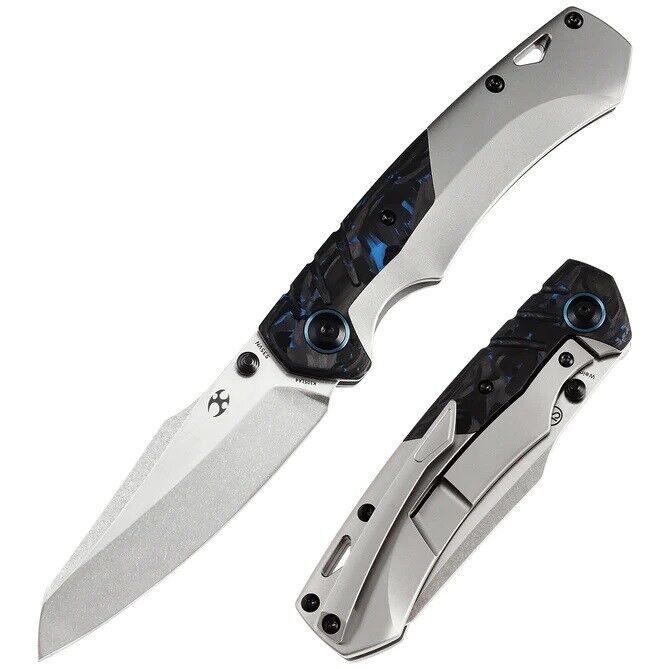 Kansept Weim Folding Knife Blue/Black CF/Gray Ti Handle S35VN Sheepsfoot K1051A4