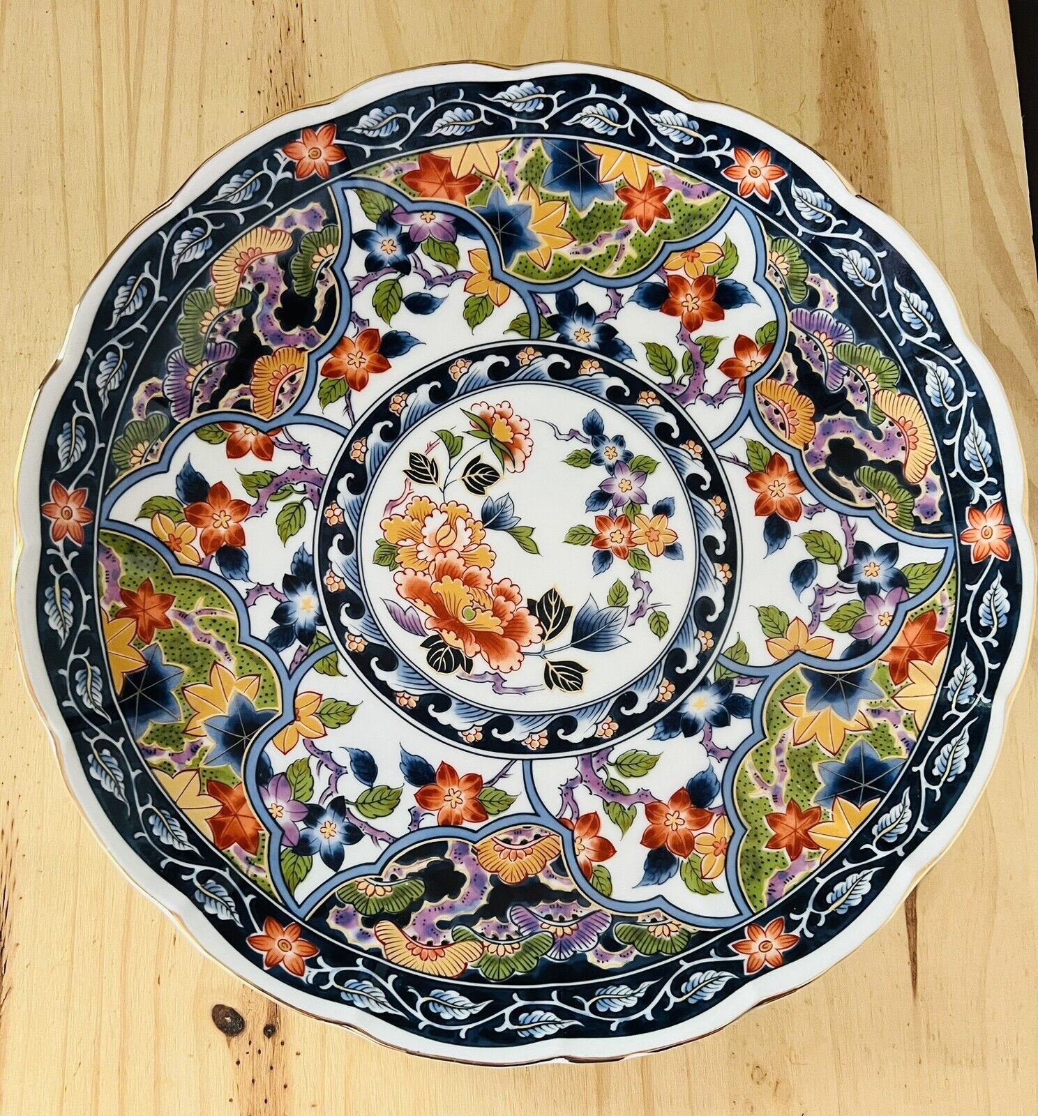 VTG  Oriental Chinese 12” Ornamental/Serving Platter On Pedestal-Beautiful