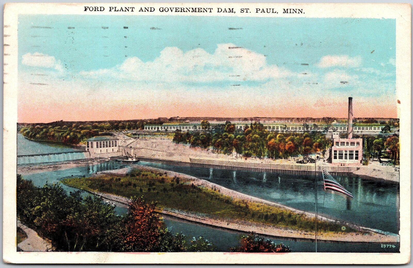 1928 Ford Plant and Government Dam Saint Paul Minnesota MN Posted Postcard