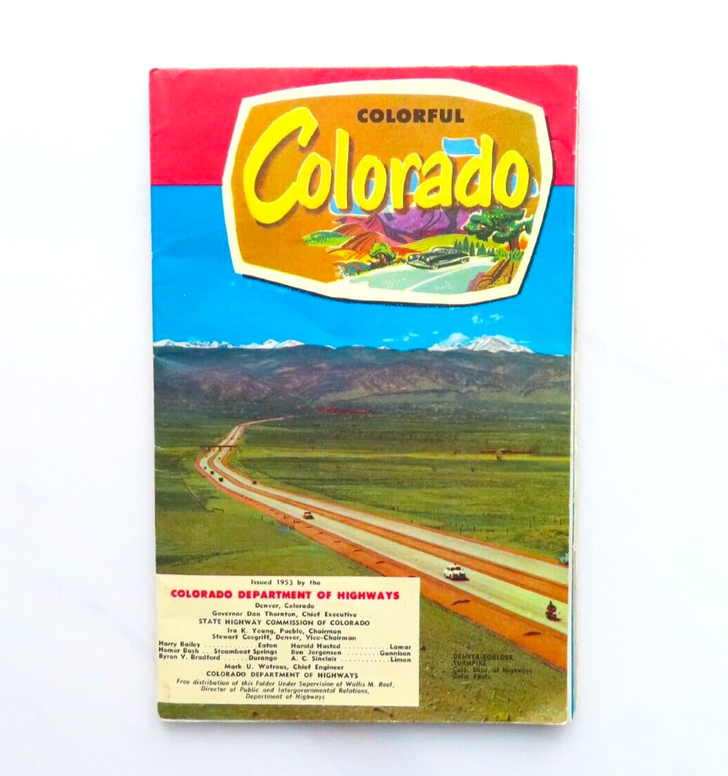 Colorful Colorado Map Vintage 1953 Folding Road Trip Paper Ephemera Travel US