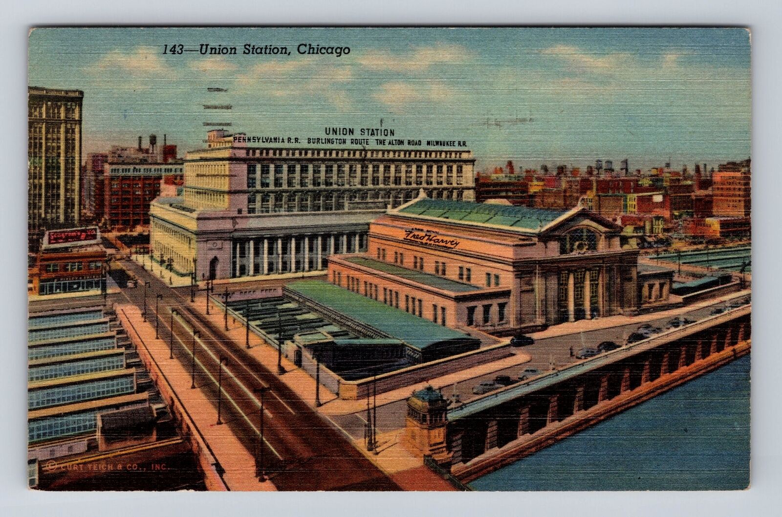 Chicago IL- Illinois, Union Station, Aerial, Antique, Vintage c1953 Postcard