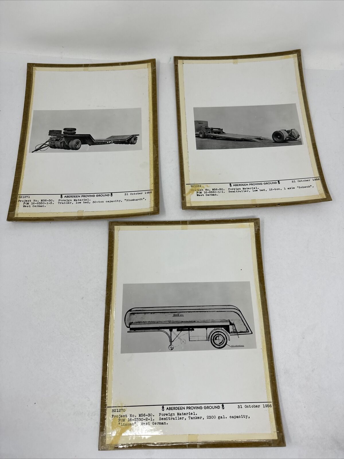 (3) 1956 Photos Army Trailer German Aberdeen Proving Ground Official Specs
