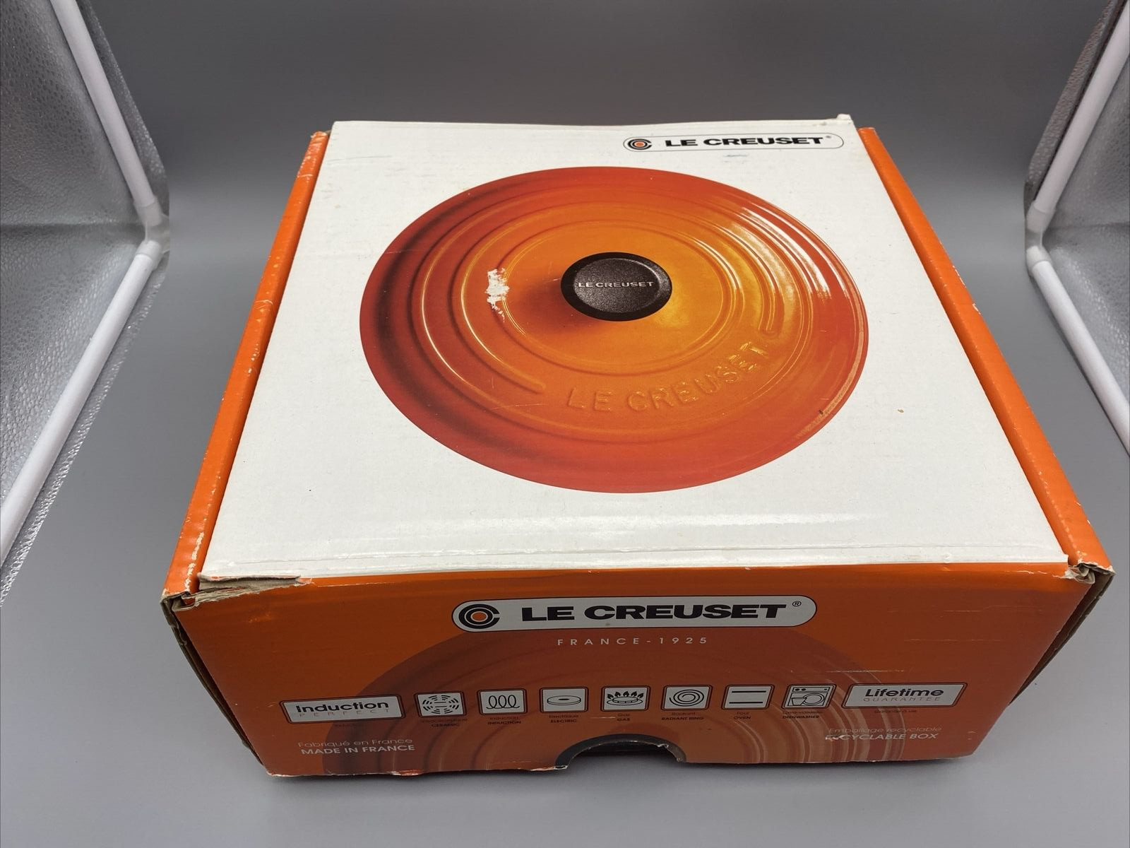 Le Creuset 24 Orange Dutch Oven 4.5 Quart Lid OPENED BOX UNUSED