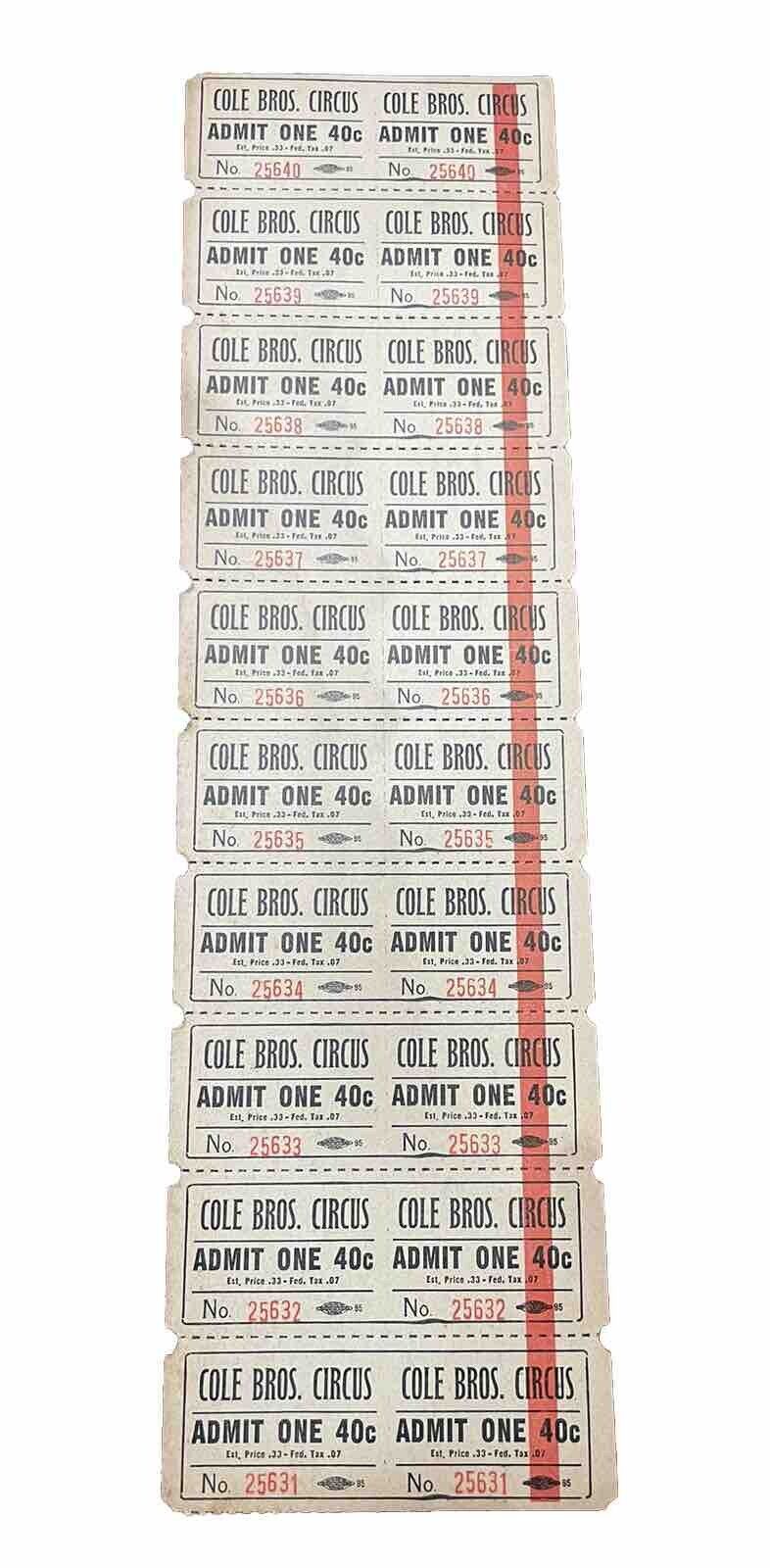 Vintage COLE BROS CIRCUS Tickets 40c Passes Cole Brothers Lot of 10 Unused