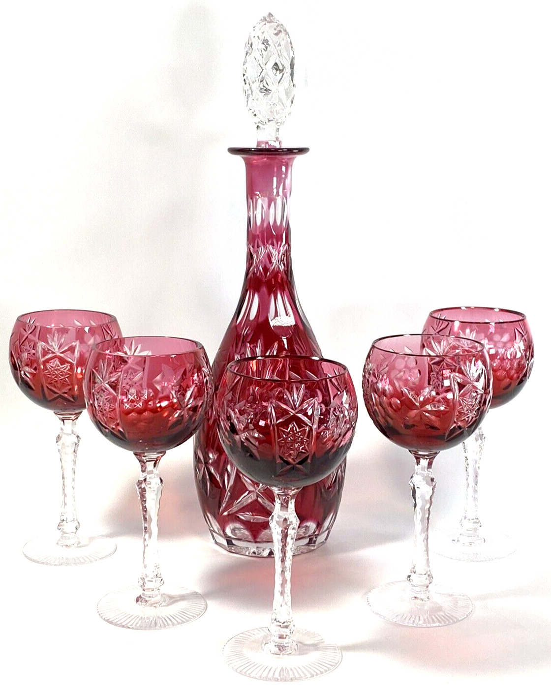 Vinyard Grape by Bayel Cristal Ruby/Cranberry? Claret Wine Hock Glasses/Decanter