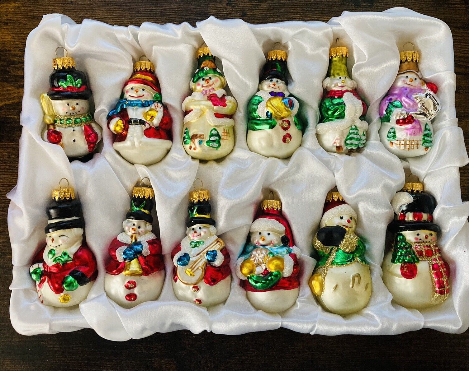 Lot 12 Snowmen Vintage Blown Glass Christmas Tree Ornaments each unique 4