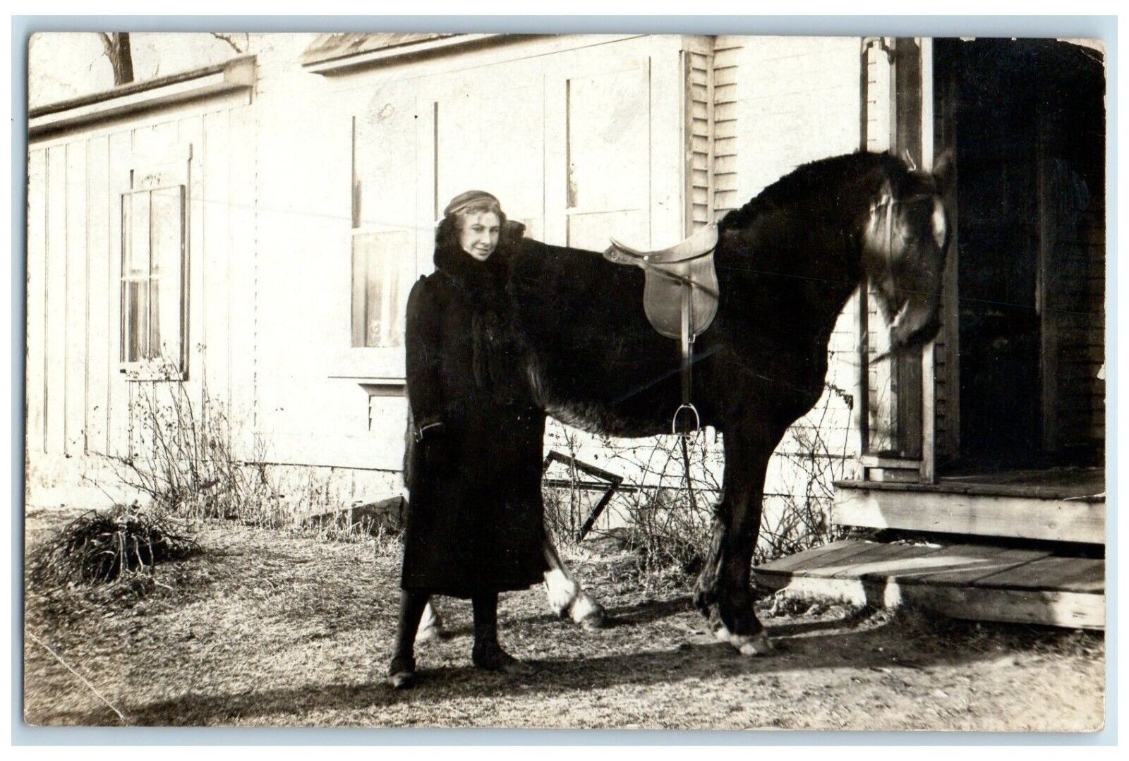 c1910's Pretty Woman And Horse Plymouth Iowa IA RPPC Photo Antique Postcard