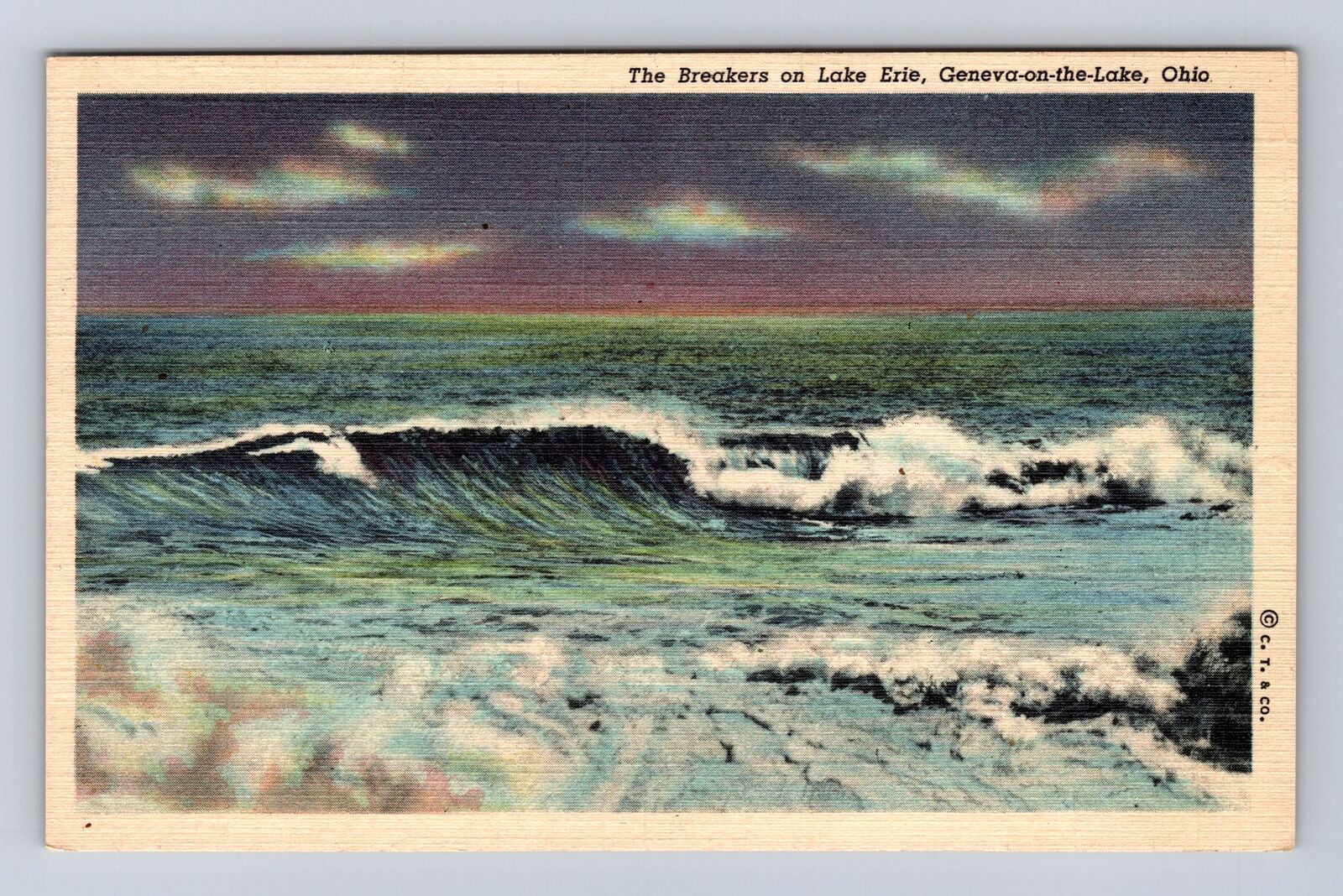 Geneva-on-the-Lake OH-Ohio, Breakers on Lake Erie, Antique Vintage Postcard