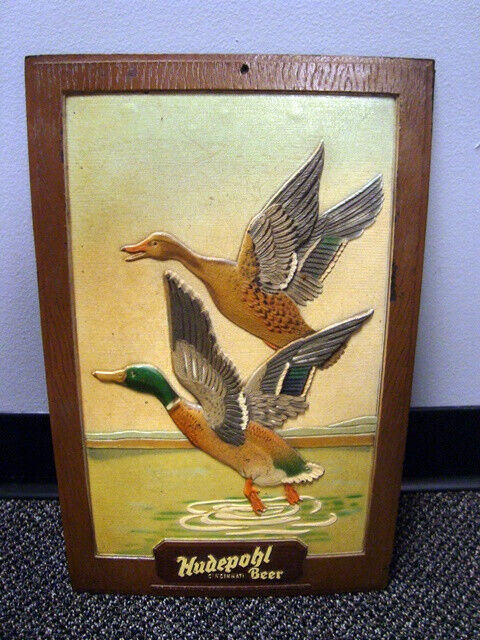 Circa 1940s Hudepohl Composite Sign w/2 Ducks, Cincinnati, Ohio