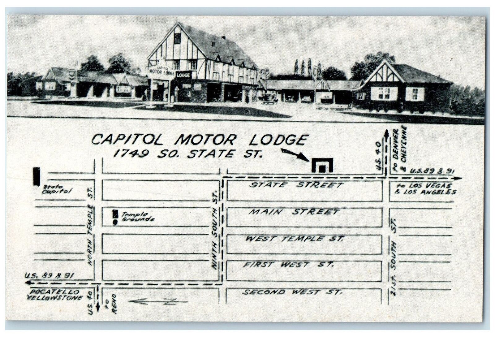 c1950's Capitol Motor Lodge & Restaurant Sketch Salt Lake City Utah UT Postcard