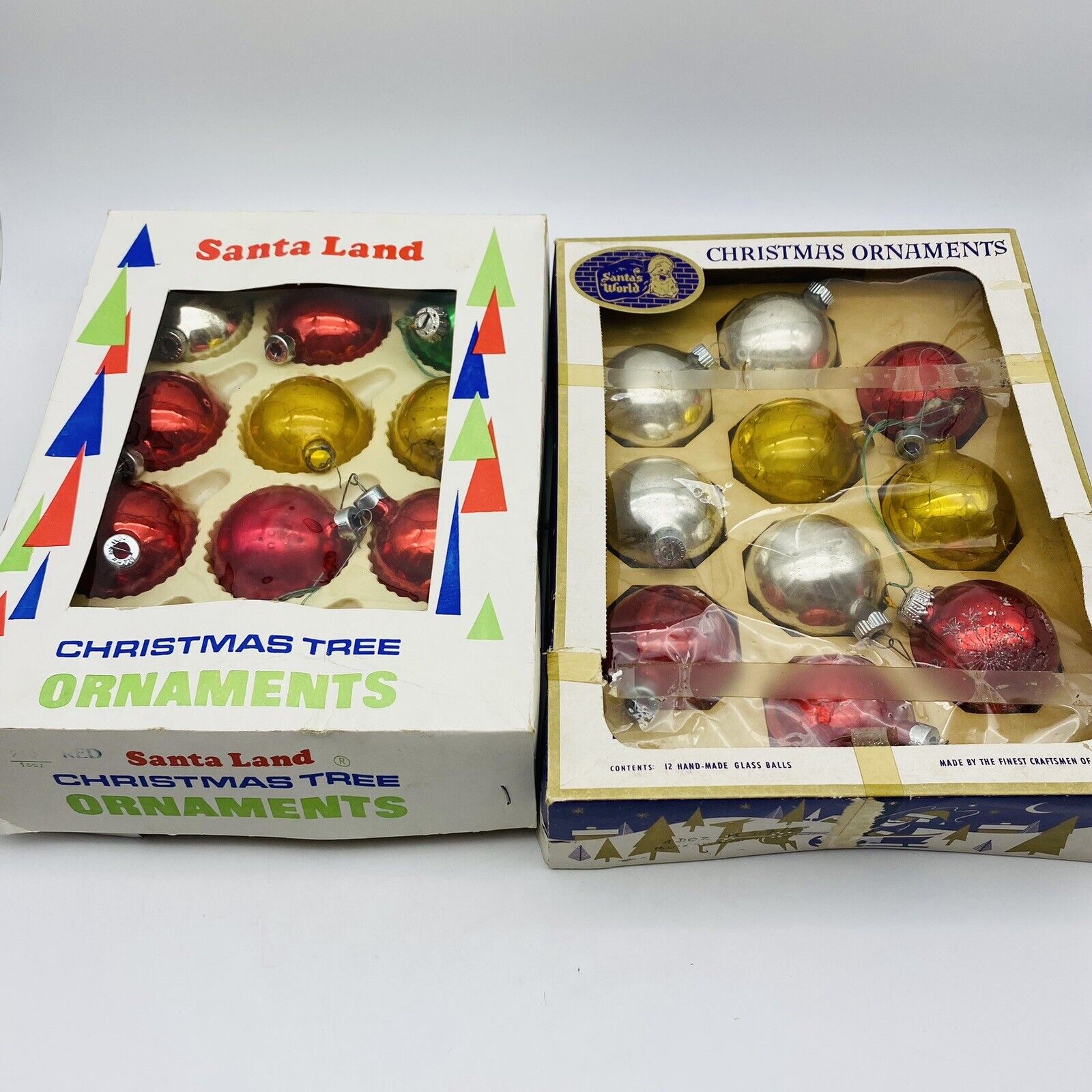RED SILVER GOLD CHRISTMAS ORNAMENTS MIXED BRAND 24 LOT SHINY BRITE, WEST GERMANY