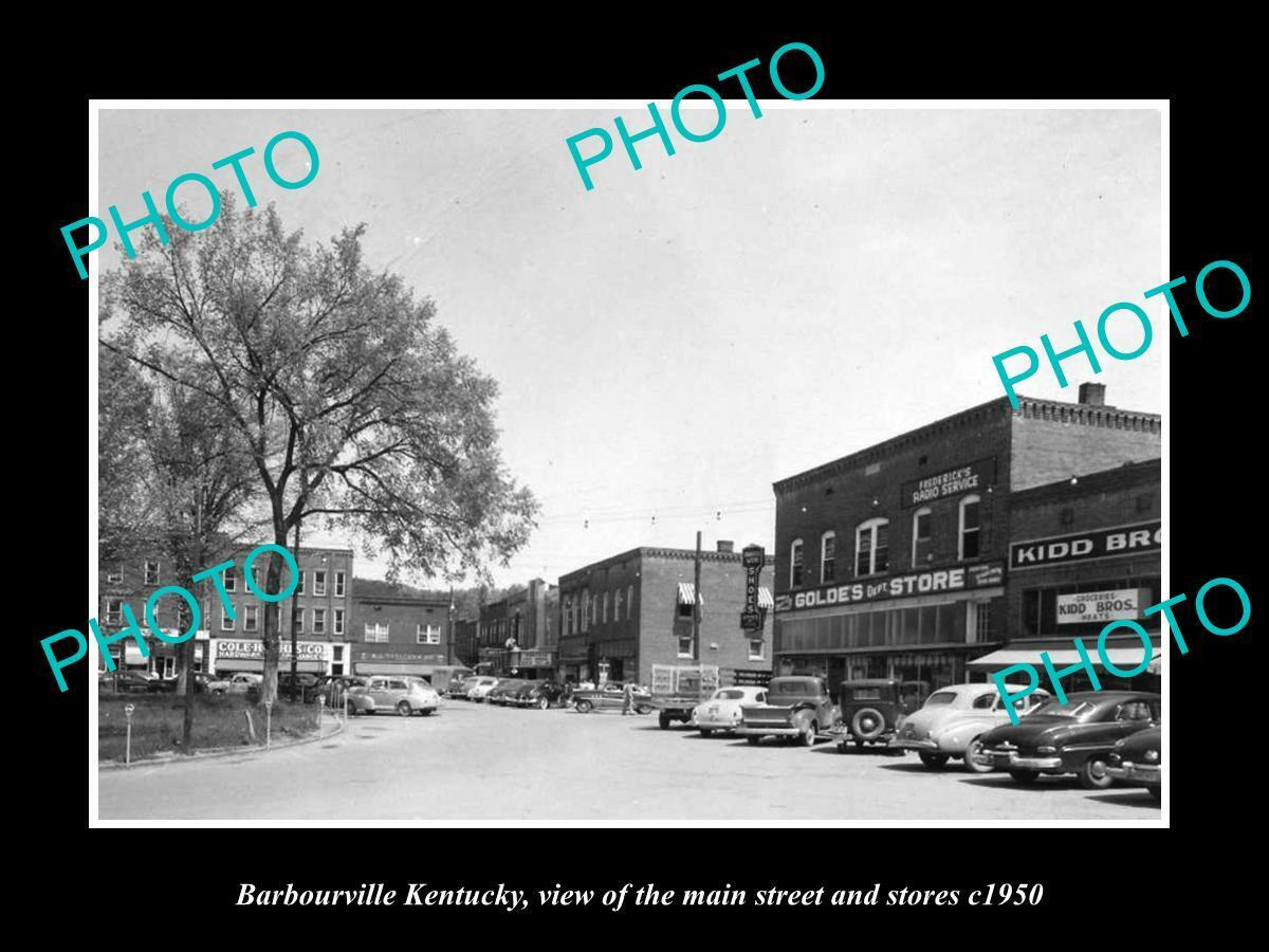 OLD POSTCARD SIZE PHOTO OF BARBOURVILLE KENTUCKY THE MAIN St & STORES c1950