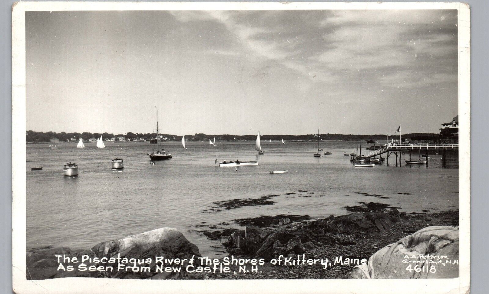 NEW CASTLE NH PISCATAQUA RIVER KITTERY ME real photo postcard rppc maine boats
