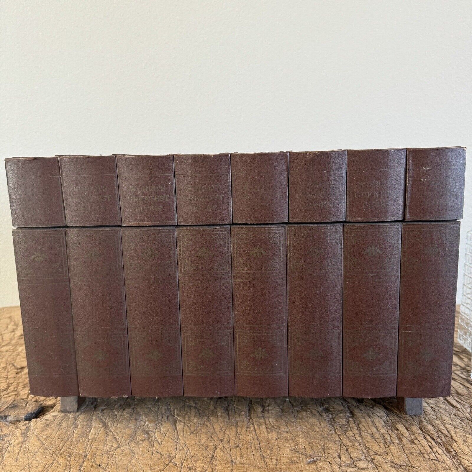 Vintage Mid Century Karoff Mini Bar Faux Book Set Wood Gold Tone Incomplete
