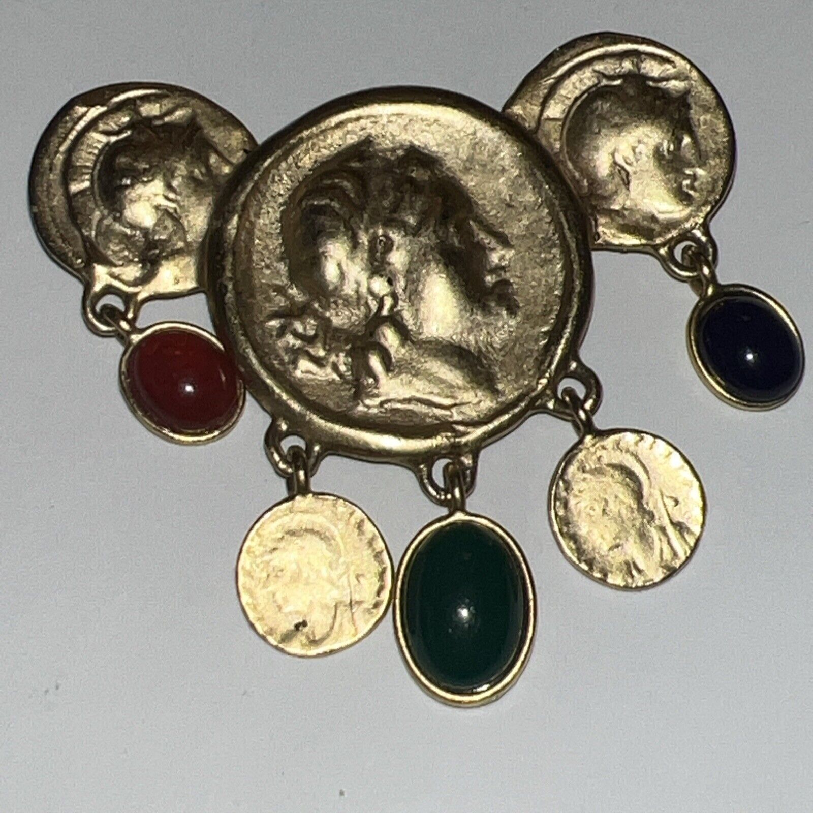 Vintage Athena Sklavage Pin Brooch Roman Cabochon Mogul Gripoix Rhinestone