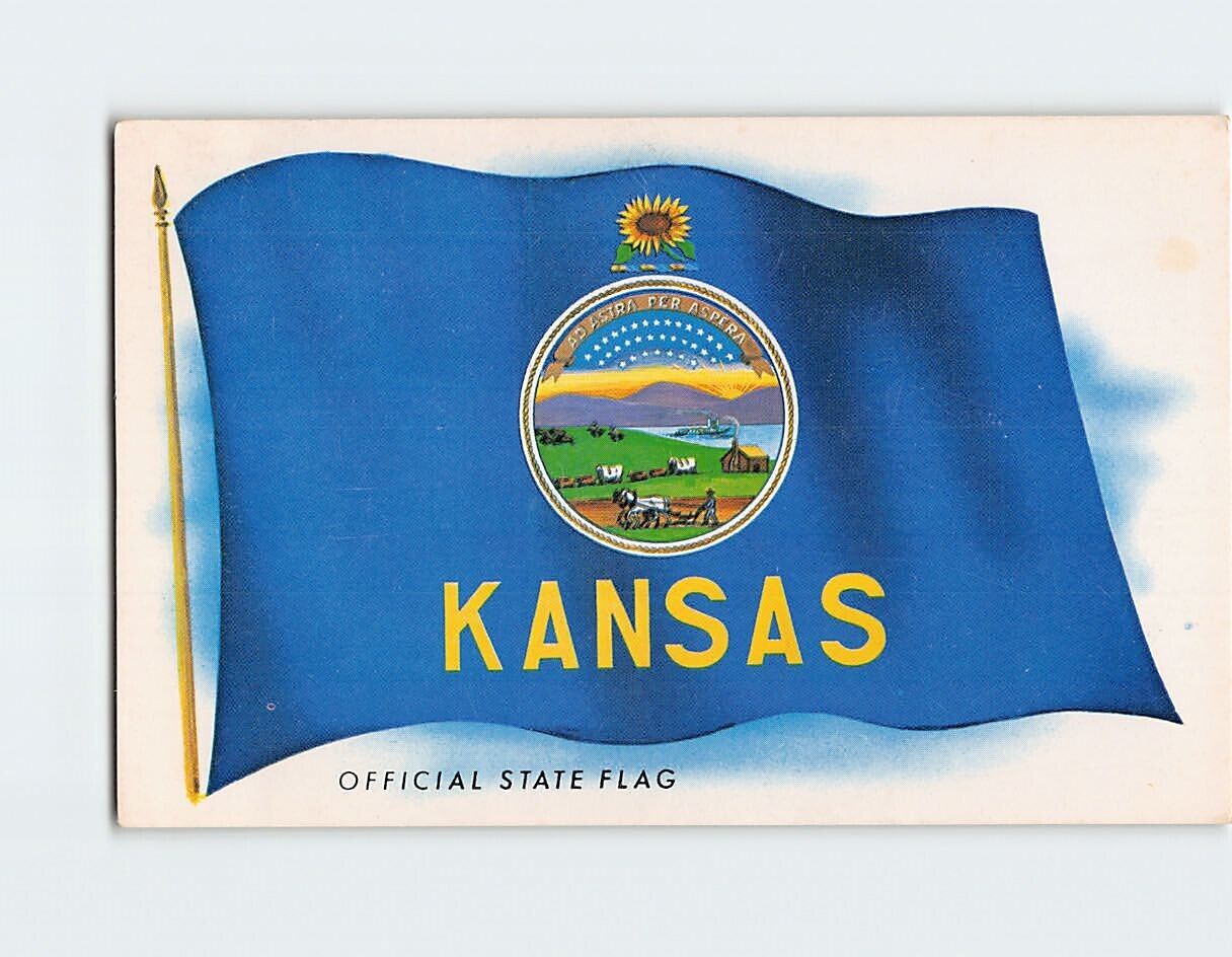 Postcard Kansas Official State Flag Kansas USA