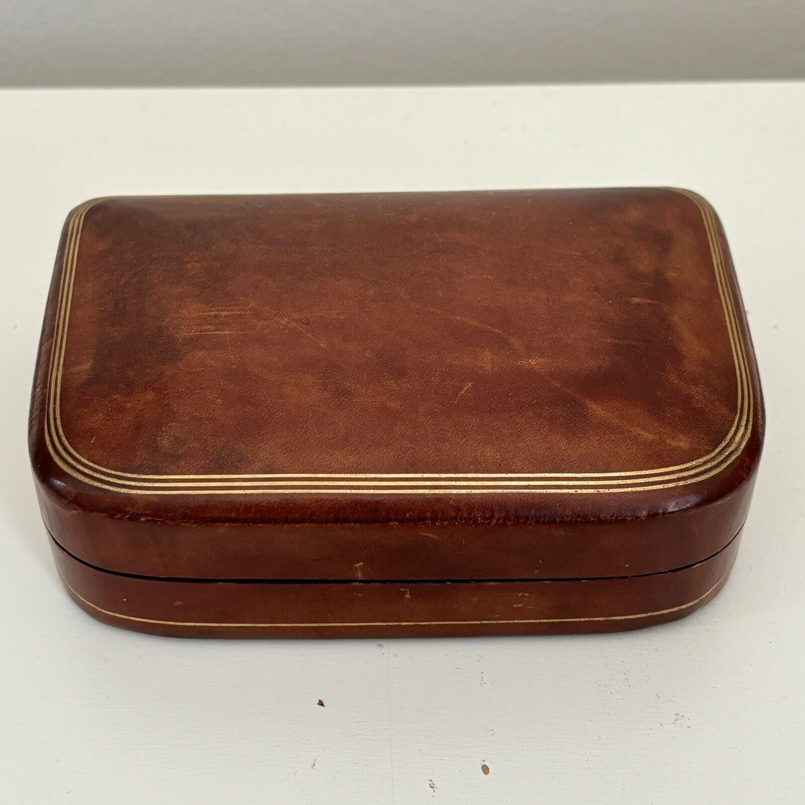 Vintage Brooks Brothers Chestnut Brown Trinket Leather Jewelry Box Made In Italy