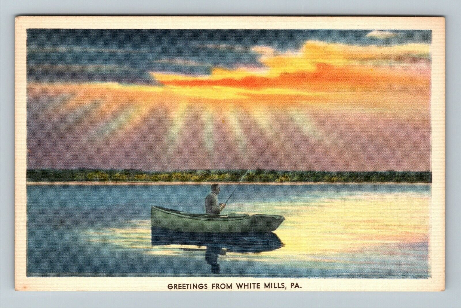 White Mills PA-Pennsylvania, Scenic Greetings, Sunset, Vintage Postcard
