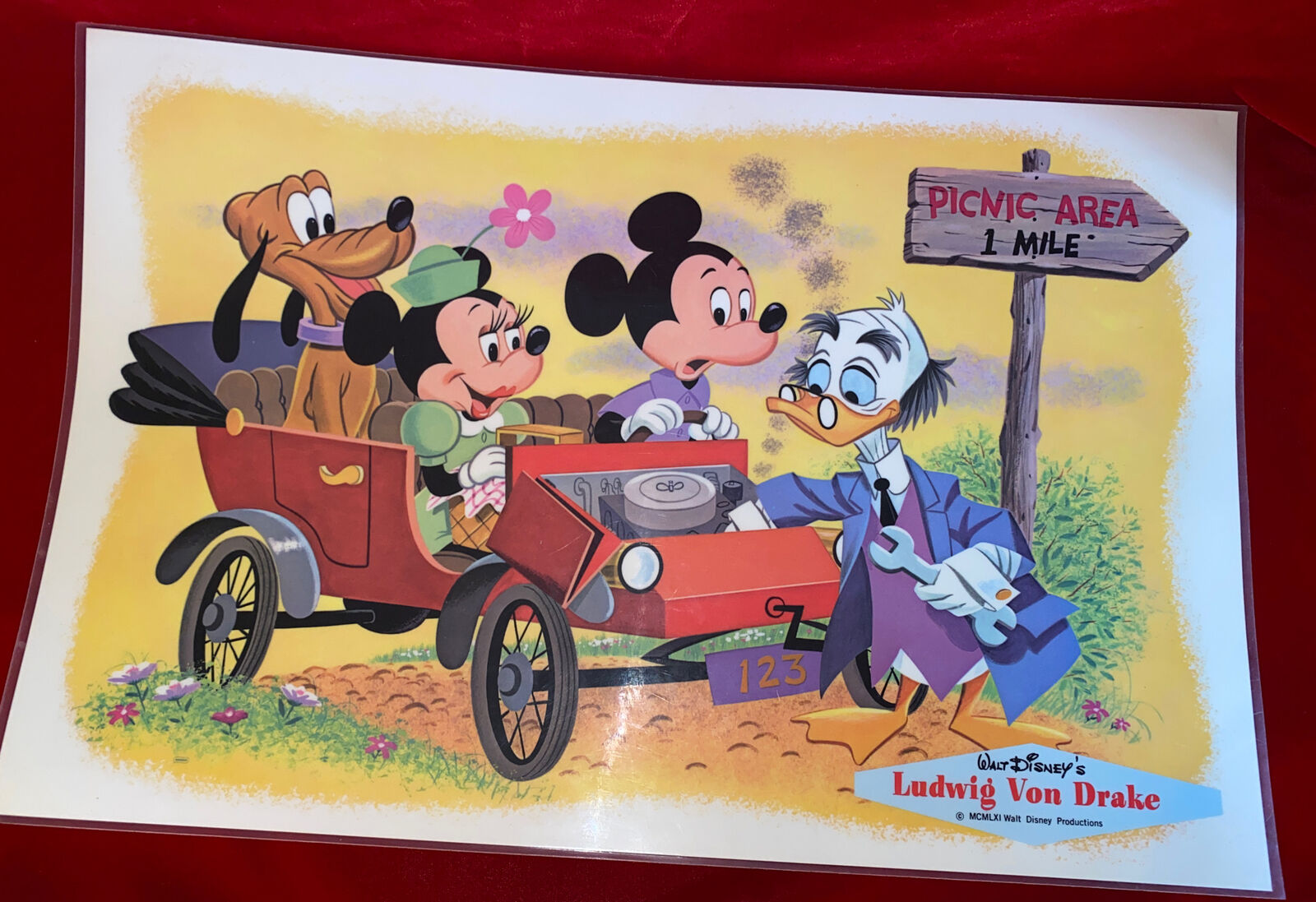 Vintage Ludwig Von Drake PLUTO Minnie Mouse MICKEY MOUSE Placemat Walt Disney
