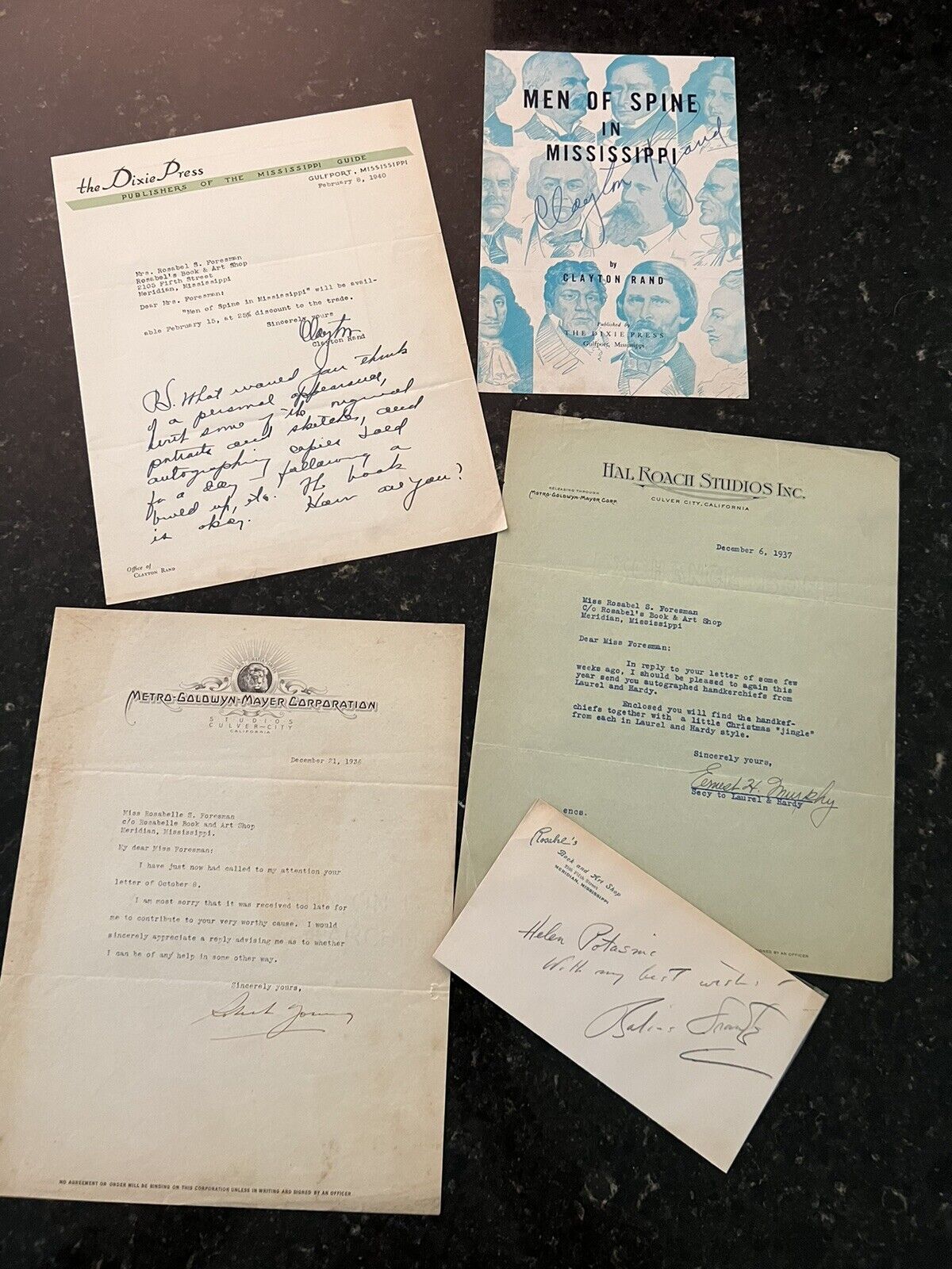 Meridian Ms Autographed Letters To A Bookstore Owner Authors Clayton Rand