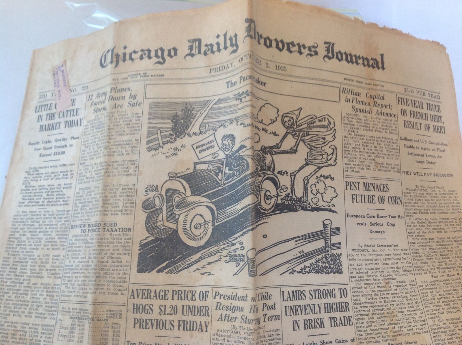 1925 Chicago Daily Drovers Journal Newspaper October 2, 1925