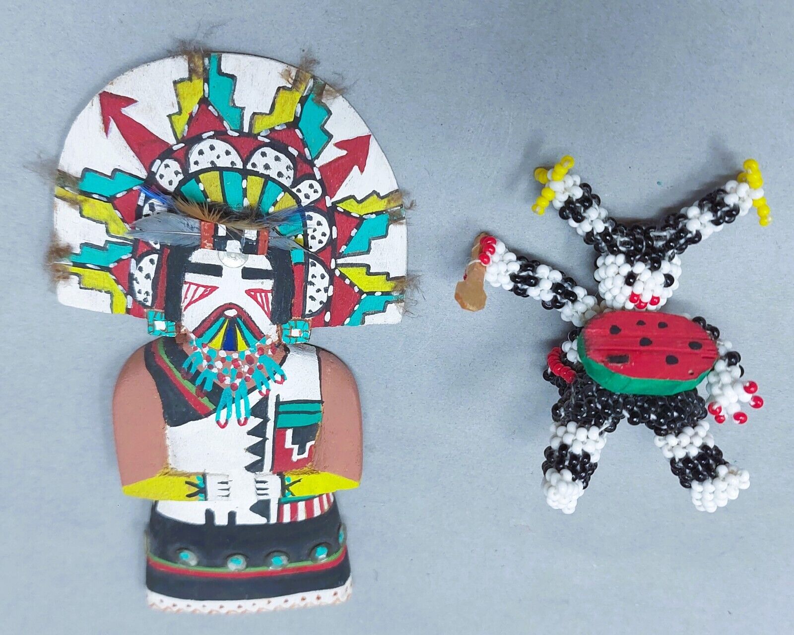 Hopi Kachina Doll and Beaded Kashari ( Clown ) Figure Fetish
