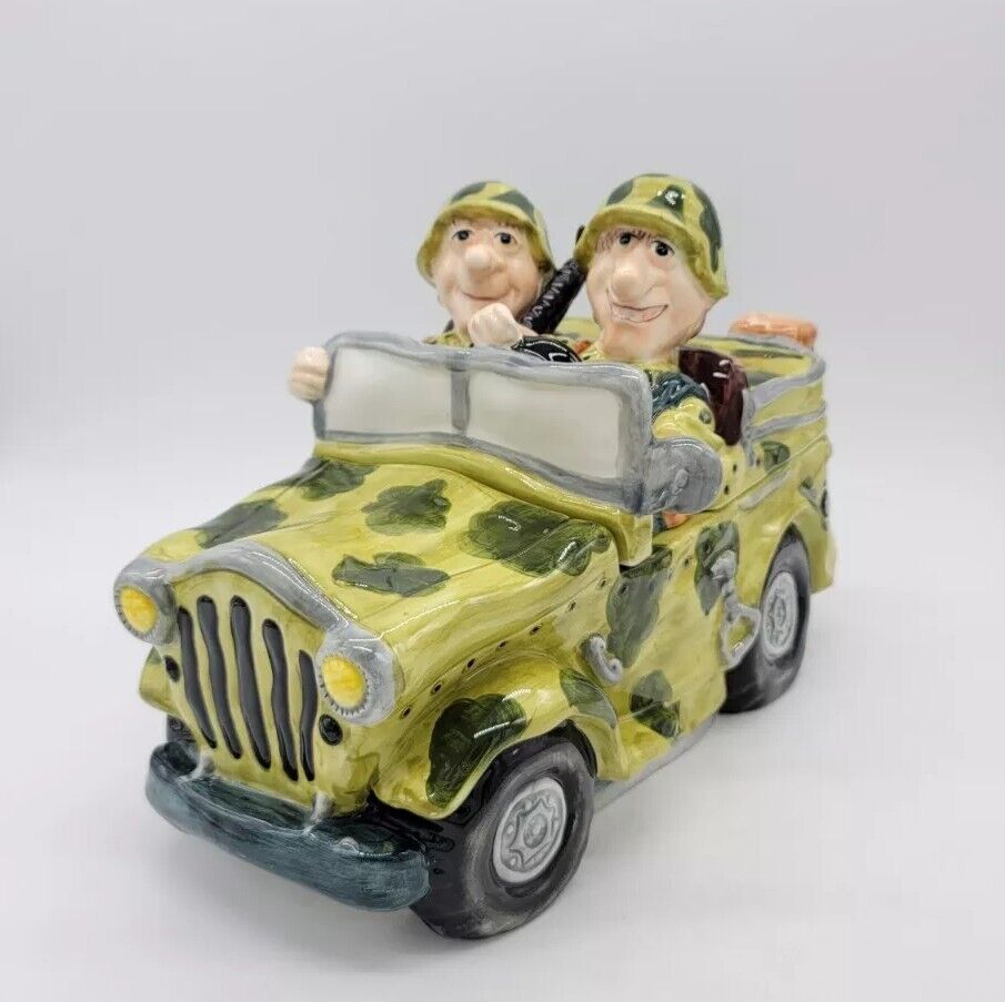 RARE Green Camo Camouflage Military Jeep Car With Men Cookie Jar 
