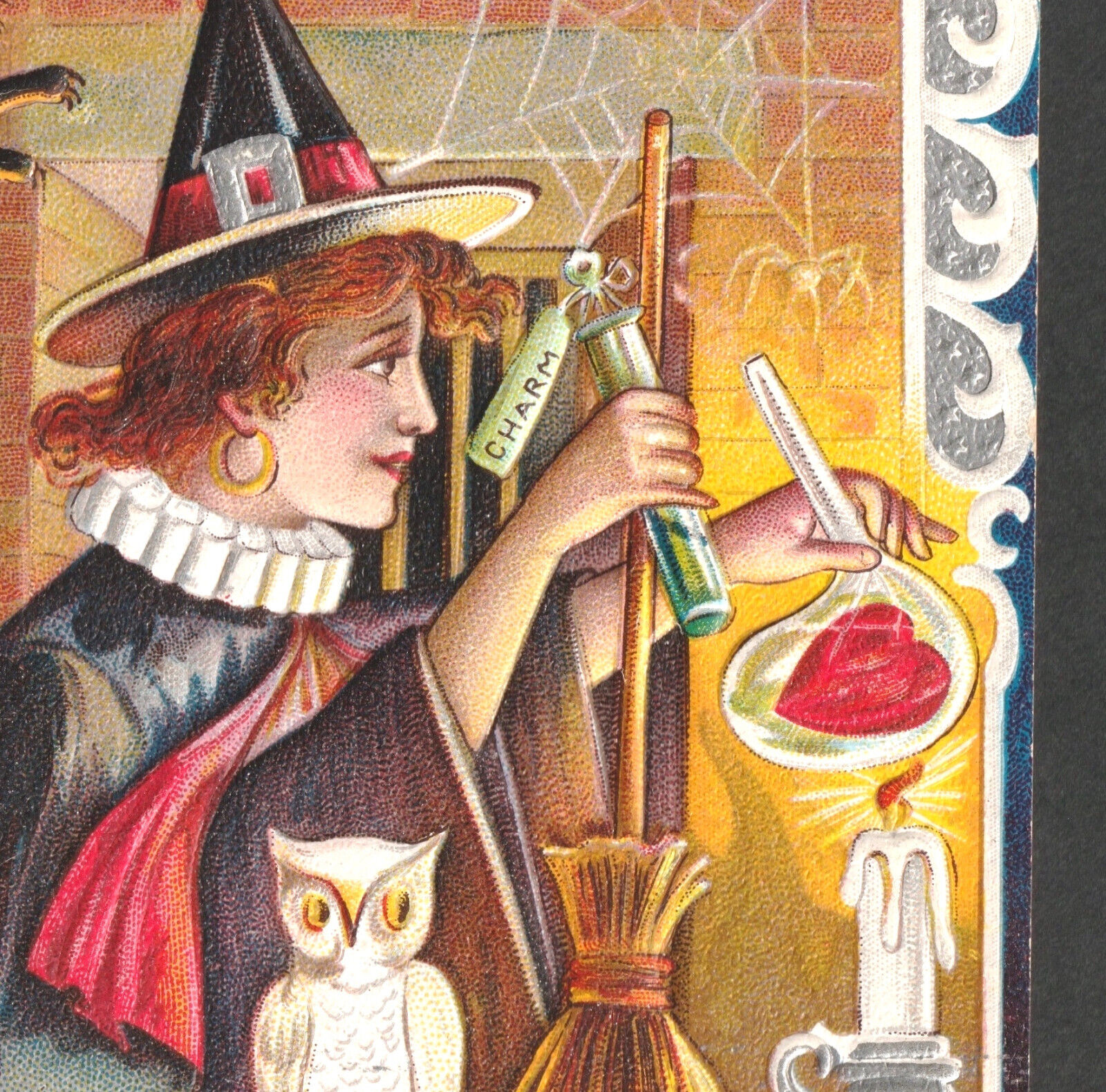 Black Magic Love Potion On Halloween the Witches White Owl Heart Nash 7 PostCard